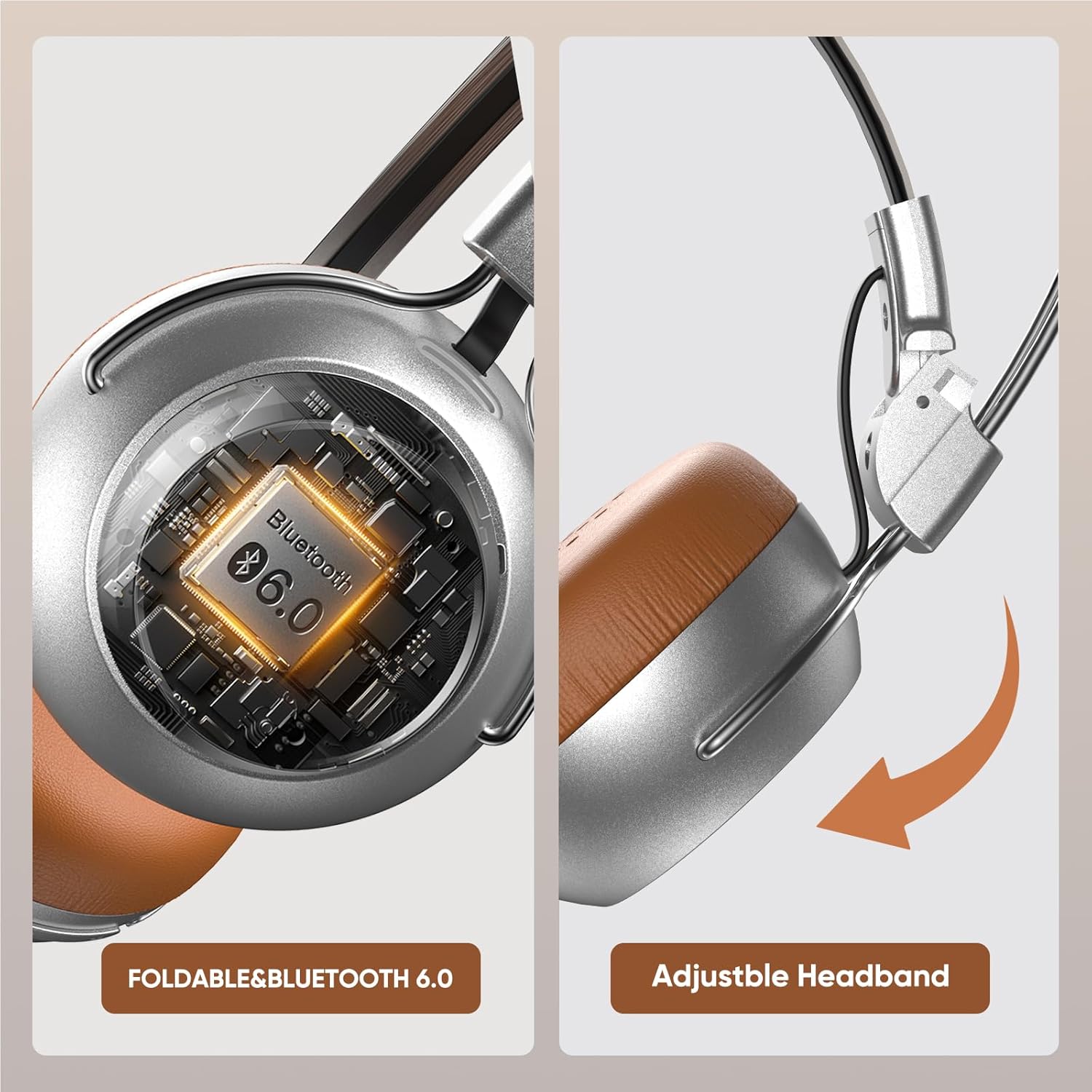 Wireless Headphones, Bluetooth 6.0 Ultra-Low Latency, Noise Cancelling, Clear Calls, HiFi Sound, Auto Pairing, Wired & Wireless Dual Mode, Type-C Charging, Up to 60H Playtime, Foldable, Lightweight.