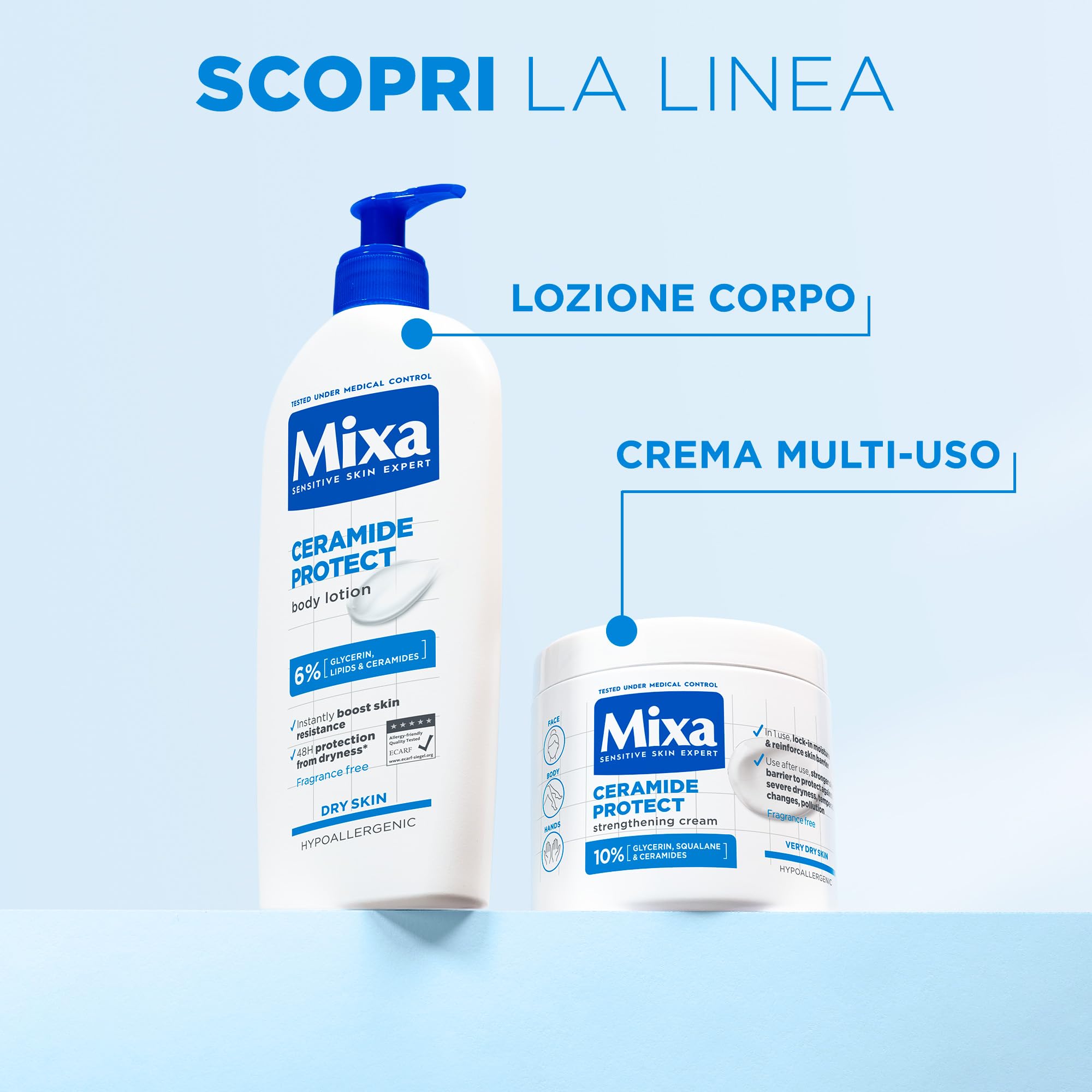 Mixa Lozione Corpo Idratante Rinforzante, Per Pelli Sensibili e Molto Secche, Pelle Protetta da Secchezza per 48H, Con il 6% di Ceramidi, Glicerina e Lipidi, Senza Profumo, Ceramide Protect, 250 ml