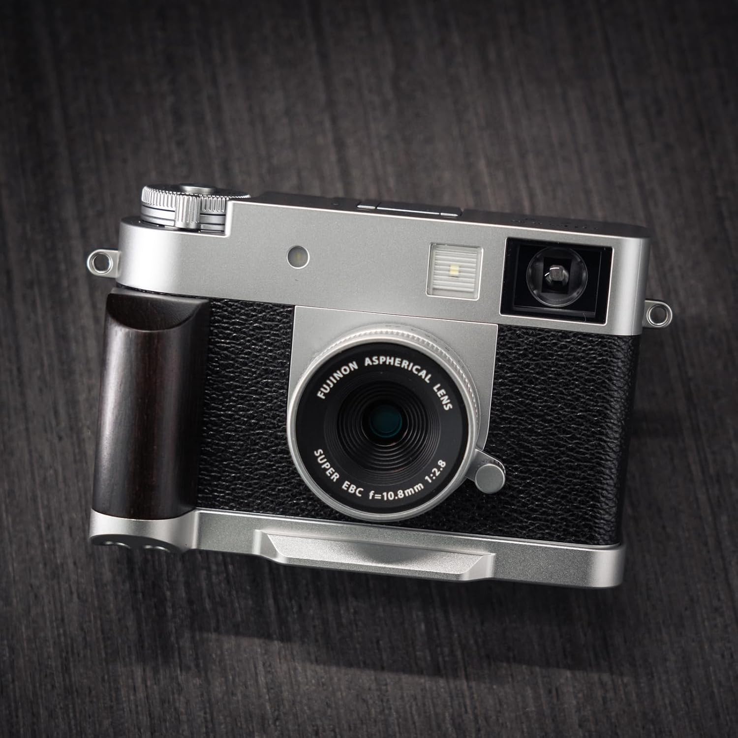 Handmade Wooden Handle Grip L Plate Alloy Base for Xhalf X-Half Camera Holder (Ebony + Silver Base)