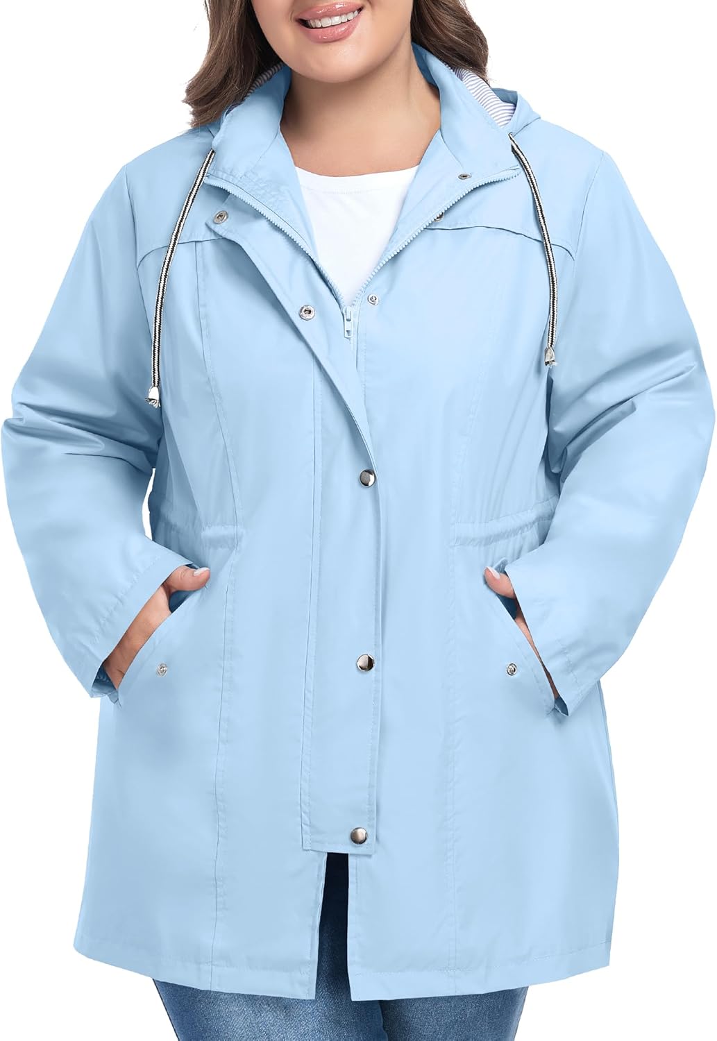 FOREYOND Plus Size Rain Jackets for Women Long Lightweight Hooded Raincoats Waterproof Windbreakers Outdoor Travel