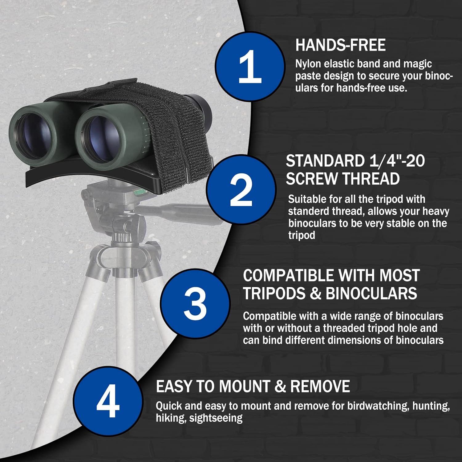 CelticBird Universal Binocular Tripod Mount -1/4-20 - for Stable Connecting Binocular and Tripod - Compatible with Most Tripods