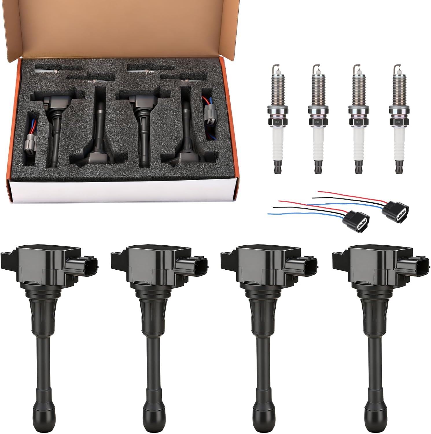 UF549 Ignition Coil & Double Iridium Spark Plug 9029 Compatible with Nissan Altima Versa Sentra Rogue Cube NV200 Pathfinder, Fit For Infiniti FX50 M56 QX60 QX70, W/Coil Adapters