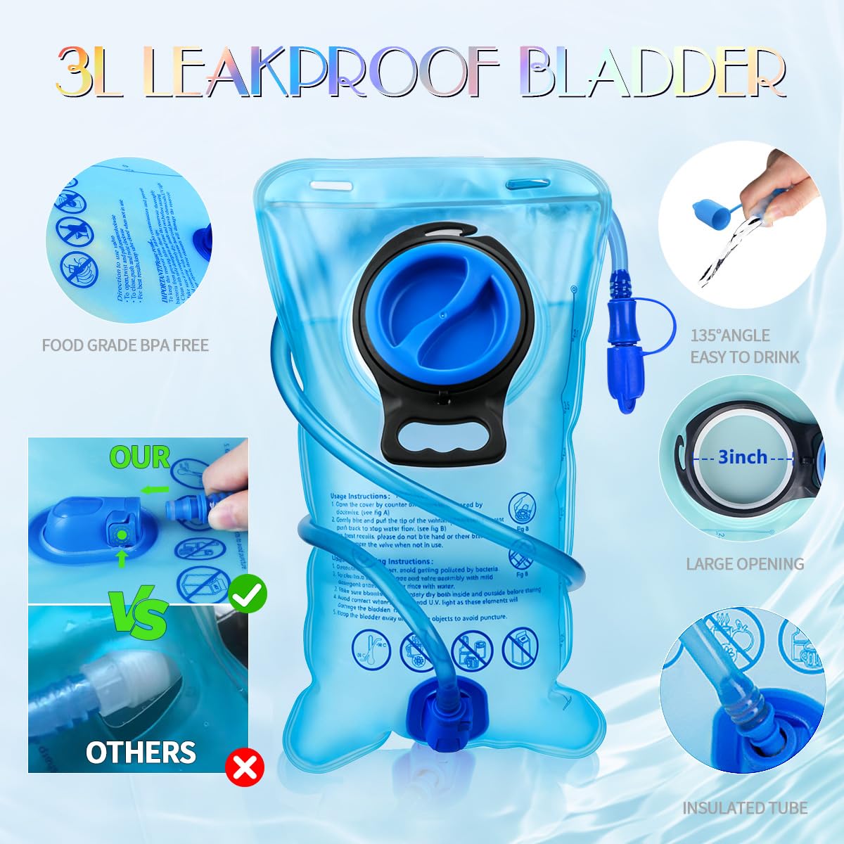 Mochila de agua colorida con vejiga de hidratación de 3L