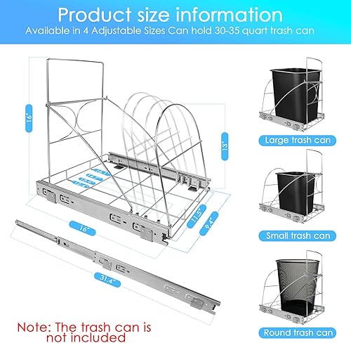 Miniatura 3 de oxinyra Bote de basura extraíble debajo del gabinete, cubo de basura para debajo del fregadero, cubo de basura extraíble para gabinetes de cocina,