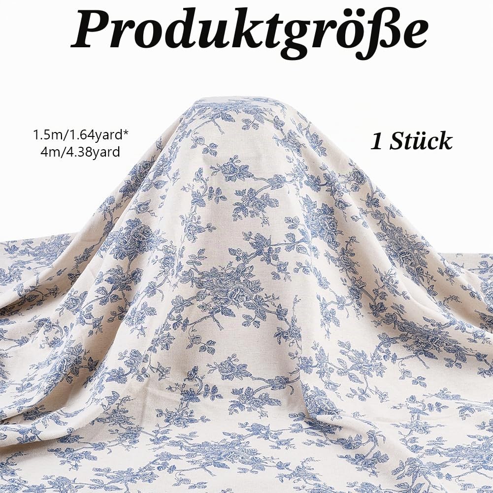 4 x 1.5 m Leinenstoff Mit Blumenmuster (Meterware) Baumwoll Leinen Patchworkstoff Mit Vintage Blumenmuster Zum Nähen Basteln Quilten Polstern Heimtextilien Und Für Bekleidung