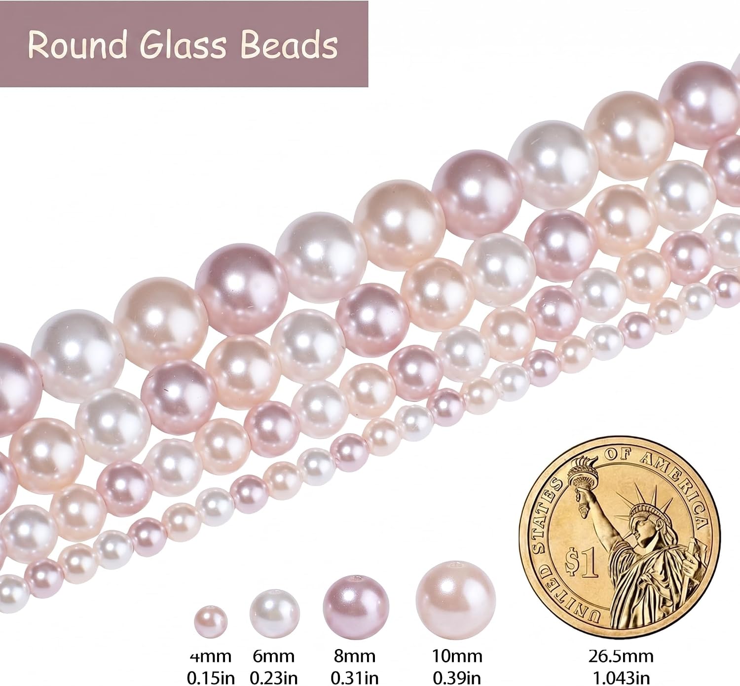 Glass Beads, 90pcs 4mm Mixed Beige Pink White Round Pearl Like Loose Beads with Hole, Pearls for Jewelry Making, Necklace Bracelet DIY Craft Supplies image 3