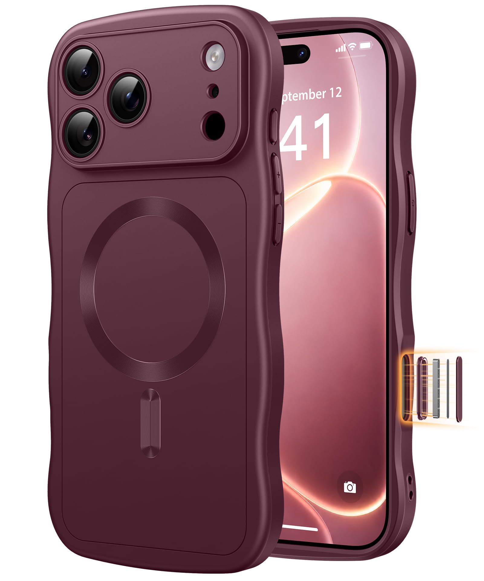 Photo 1 of CAPRARO Magnetic iPhone 17 Pro Case, Wine Red