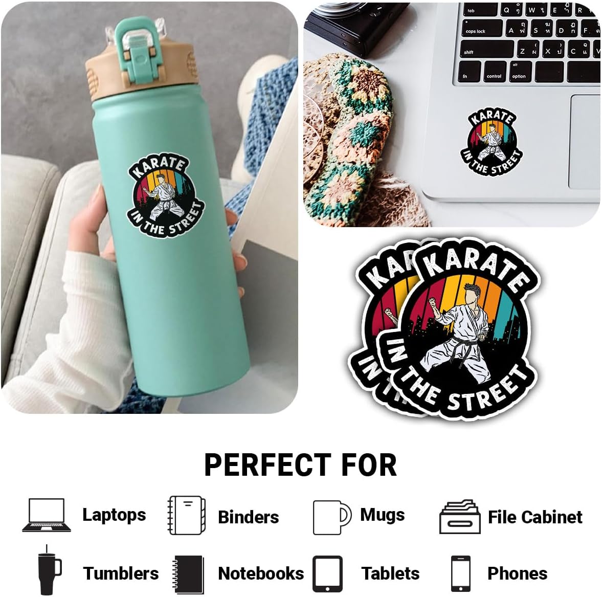 3 Pcs Karate in The Street Sticker, Martial Arts Fighter Vinyl Decal for Students, Teens, Adults, Instructors, Athletes, Laptop, Scrapbook, Notebook, Water Bottle, Journal, Car Window, Case 3 Inches image 5