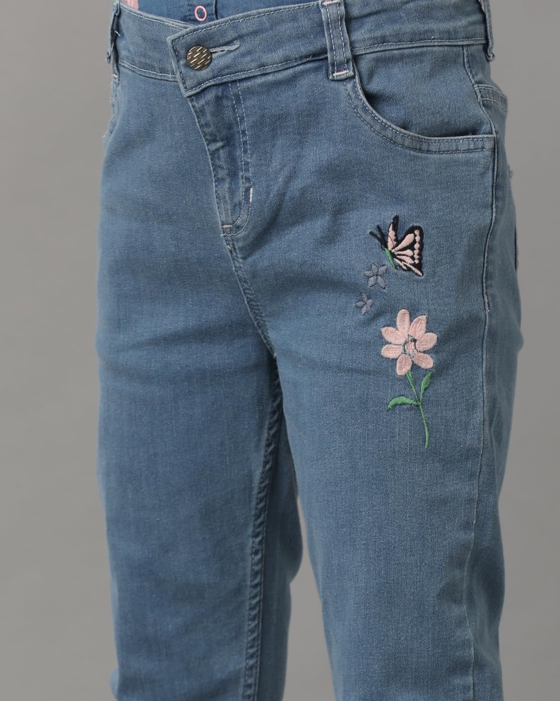 Under Fourteen Only - Girls Denim Fabric Woven Comfortable & Durable Outfit for Kids | Ideal for Casual Outings & Gifting | 14-15 Years (Lt Blue) 1