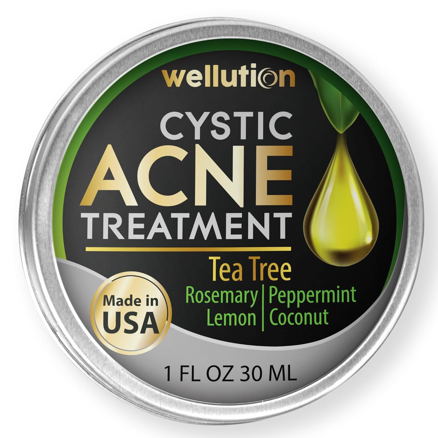 Cystic Acne Spot Treatment – Tea Tree Acne Cream – Fast-Acting Acne Spot Corrector for Face, Pimples & Blemishes – Non-Greasy, Gentle Formula – 1oz – by WELLUTION