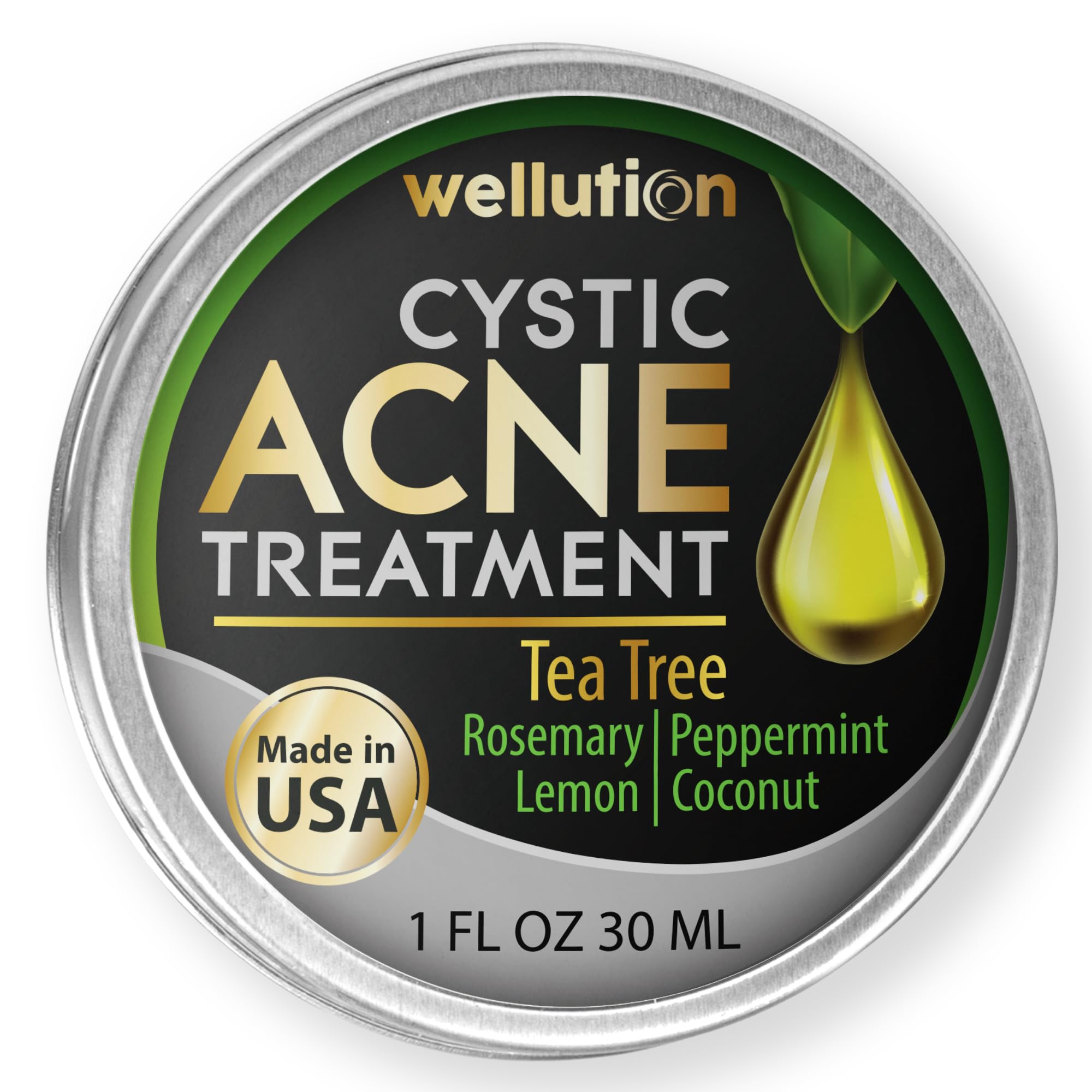 Cystic Acne Spot Treatment – Tea Tree Acne Cream – Fast-Acting Acne Spot Corrector for Face, Pimples & Blemishes – Non-Greasy, Gentle Formula – 1oz – by WELLUTION