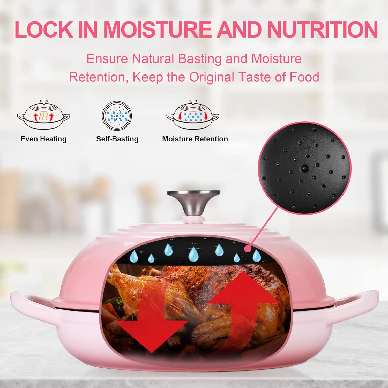 TeamFar Cast Iron Bread Dutch Oven, 6 Qt Enameled Dutch Oven Pot for Sourdough Bread Baking, with Tall Dome Lid & Round Base Pan, Self-Basting & Even-Heating, Heavy-Duty & Non-stick, Pink - Image 4