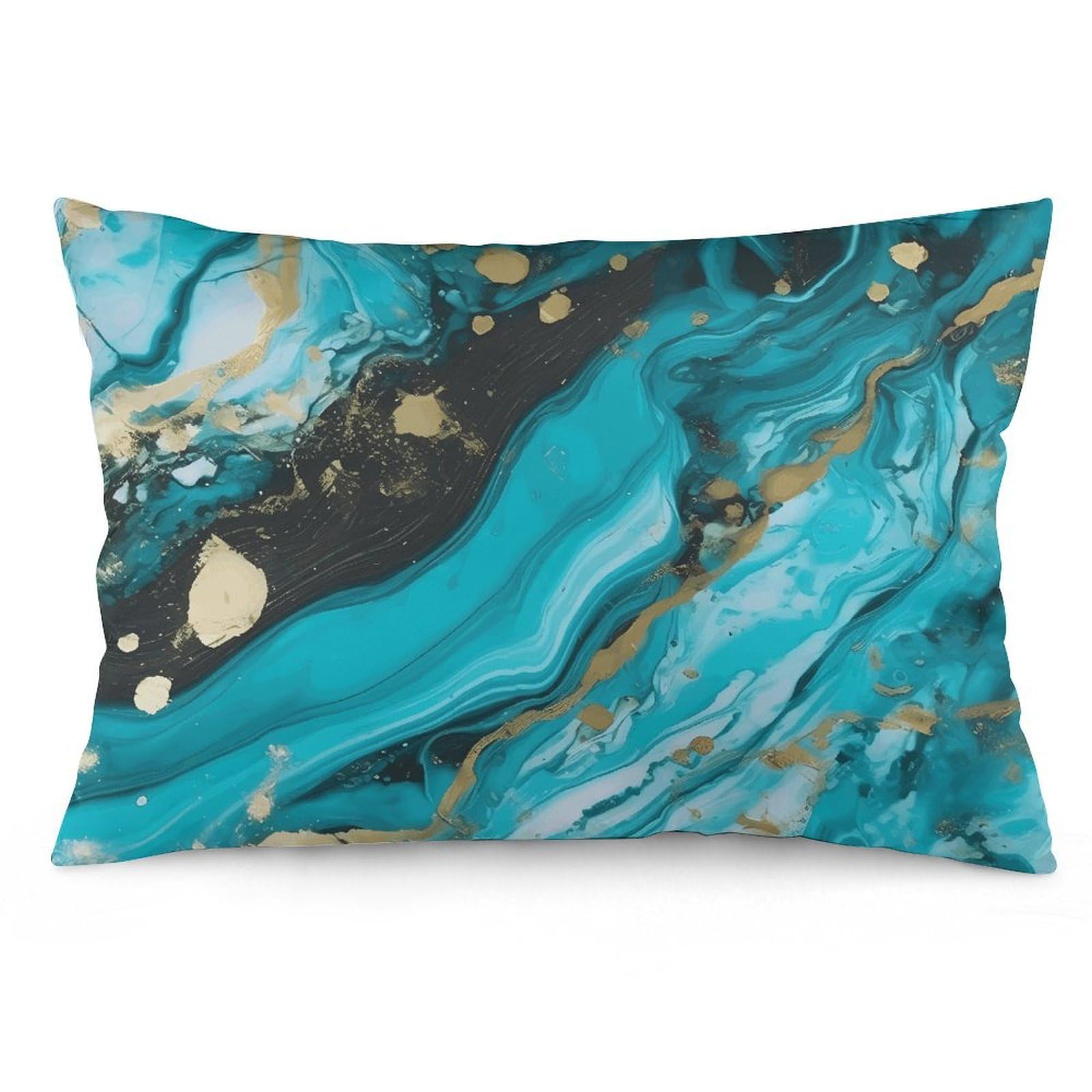 2 Pack Pillow Cases for Hair and Skin, Soft Breathable Pillow Case Covers with Hidden Zipper, Turquoise Blue Gold Marble Pillowcase 16 "x24 Pillow Covers for Sleeping Gift
