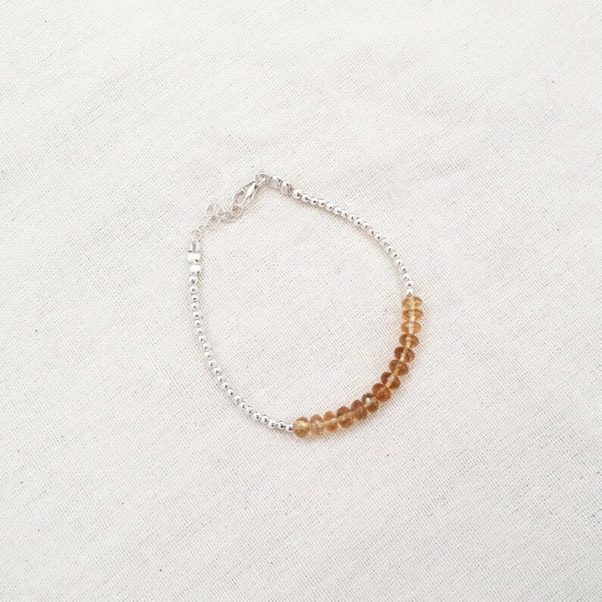 Citrine Rondelle Gemstone Bead Adjustable Bracelet, Unisex
