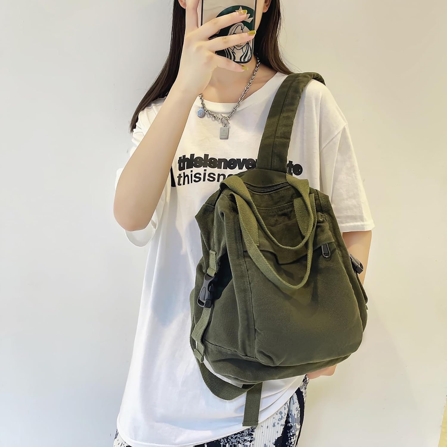 Mini Canvas Backpack for Women Girls Cute Small Backpack Purse Aesthetic Backpack, Green - Image 3