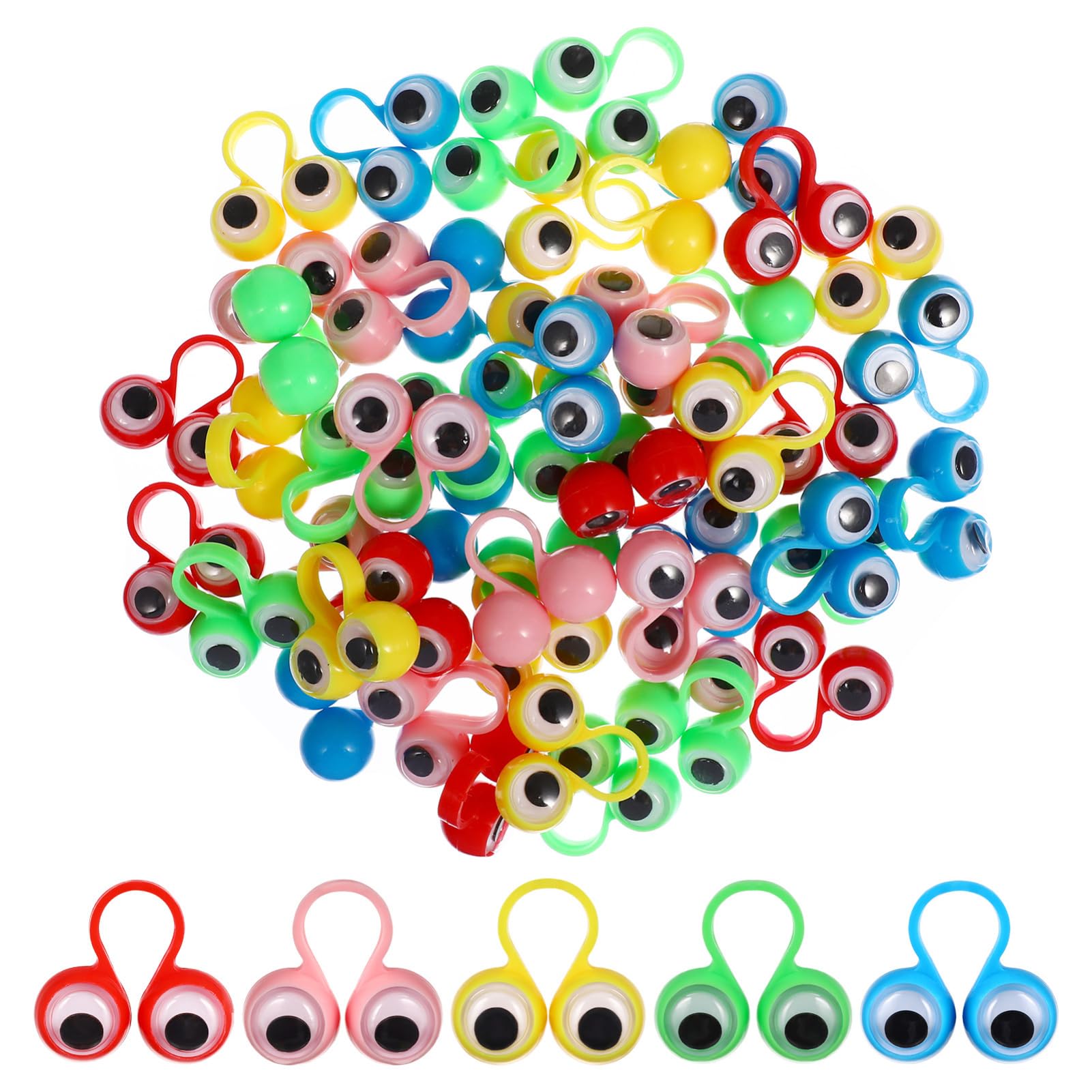 MAGICLULU 50Pcs Eye Finger Puppets Wiggly Eyeball Finger Puppet Googly Eyeball Ring Mixed Color for Halloween Party Favors