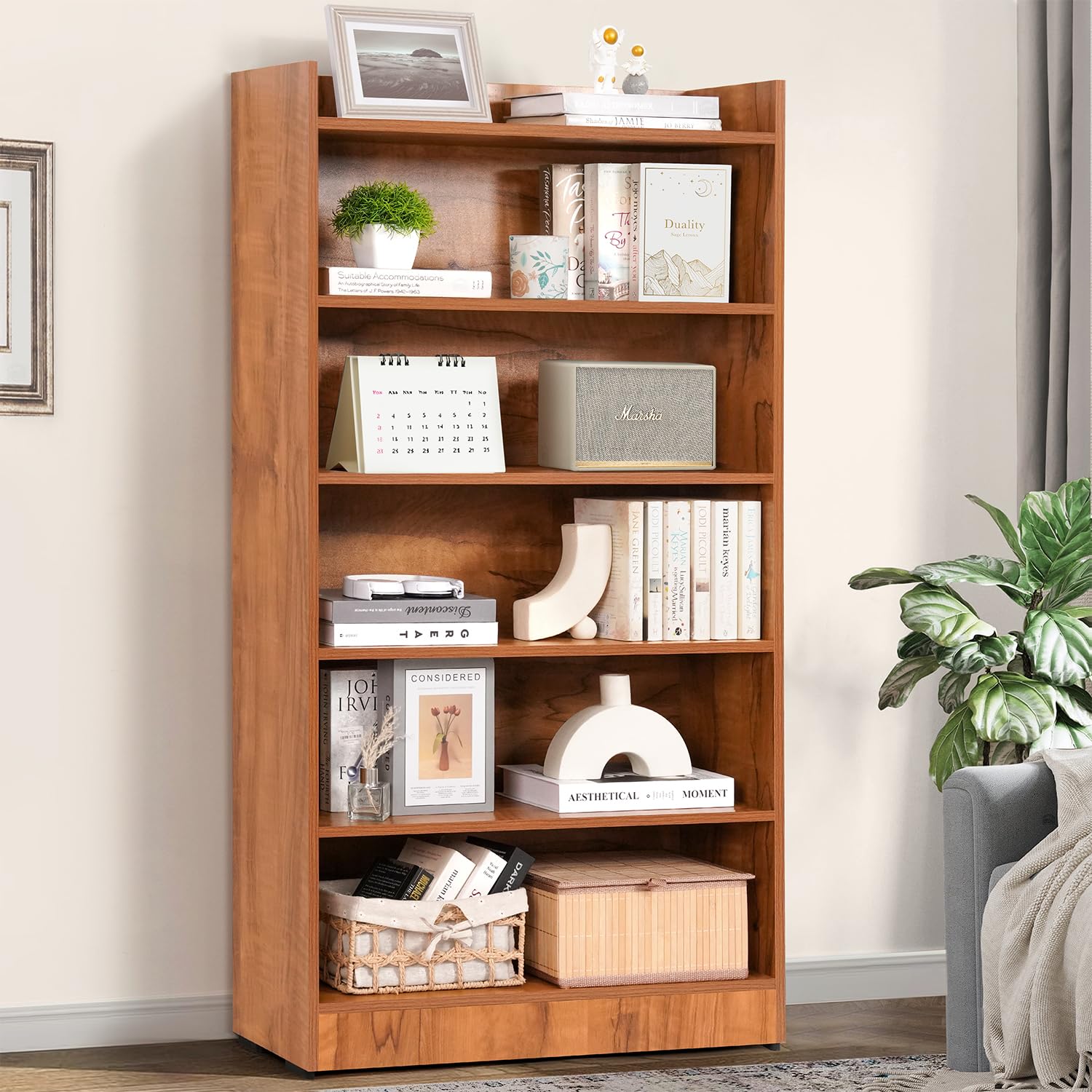 ABOUT SPACE Bookshelf for Home - 6 Tier Book Rack for Study Room | Open Book Shelf for Office, Library, Bedroom, Living Room - Engineered Wood Display Shelf (Teak - L 71 x B 24.5 x H 137.5 cm)