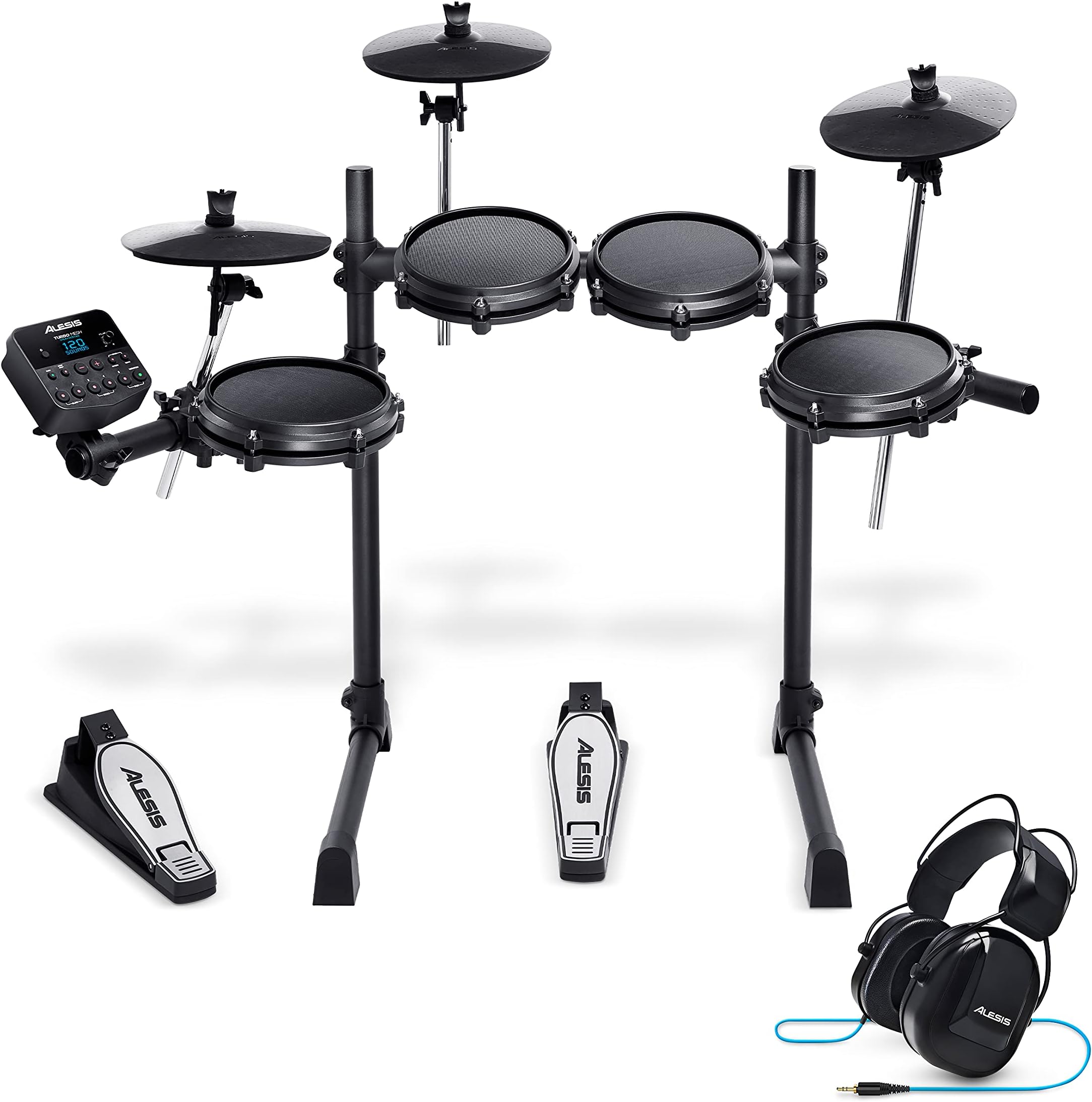 Turbo Mesh Kit + DRP100 – Seven Piece Mesh Electric Drum Set With 100+ Sounds and Extreme Audio-Isolation Electronic Drum Reference-Headphones