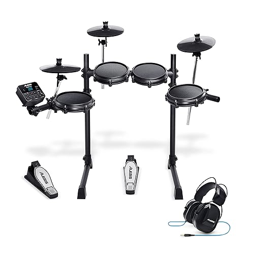 Alesis Turbo Mesh Kit + DRP100 – Seven Piece Mesh Electric Drum Set With 100+ Sounds and Extreme Audio-Isolation Electronic Drum Reference-Headphones - Drums w/ Noise Isolating Headphones