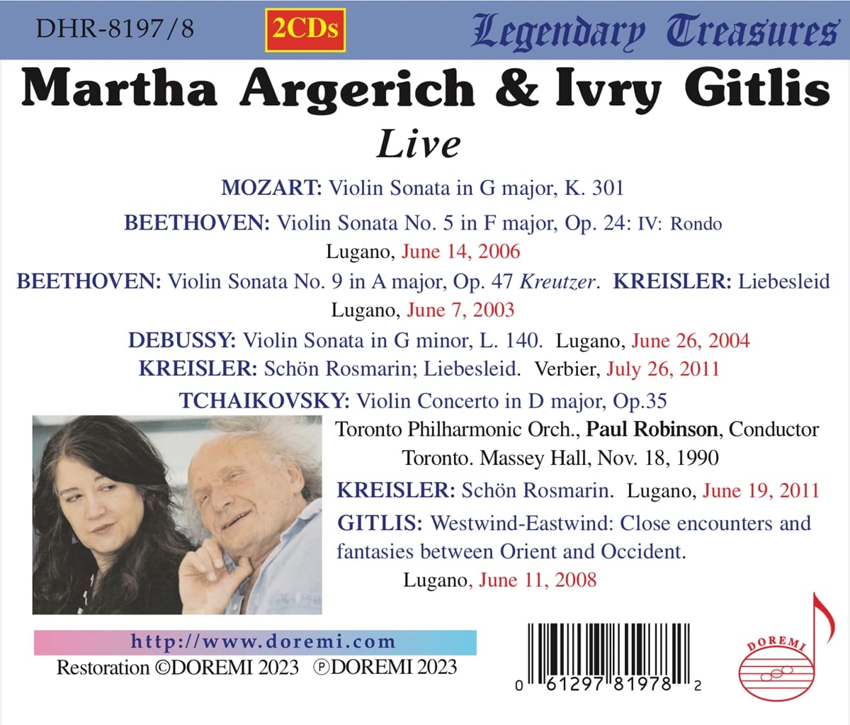 Martha Argerich & Ivry Gitlis, Live: Mozart, Beethoven, Debussy, Kreisler, Gitlis, Tchaikovsky