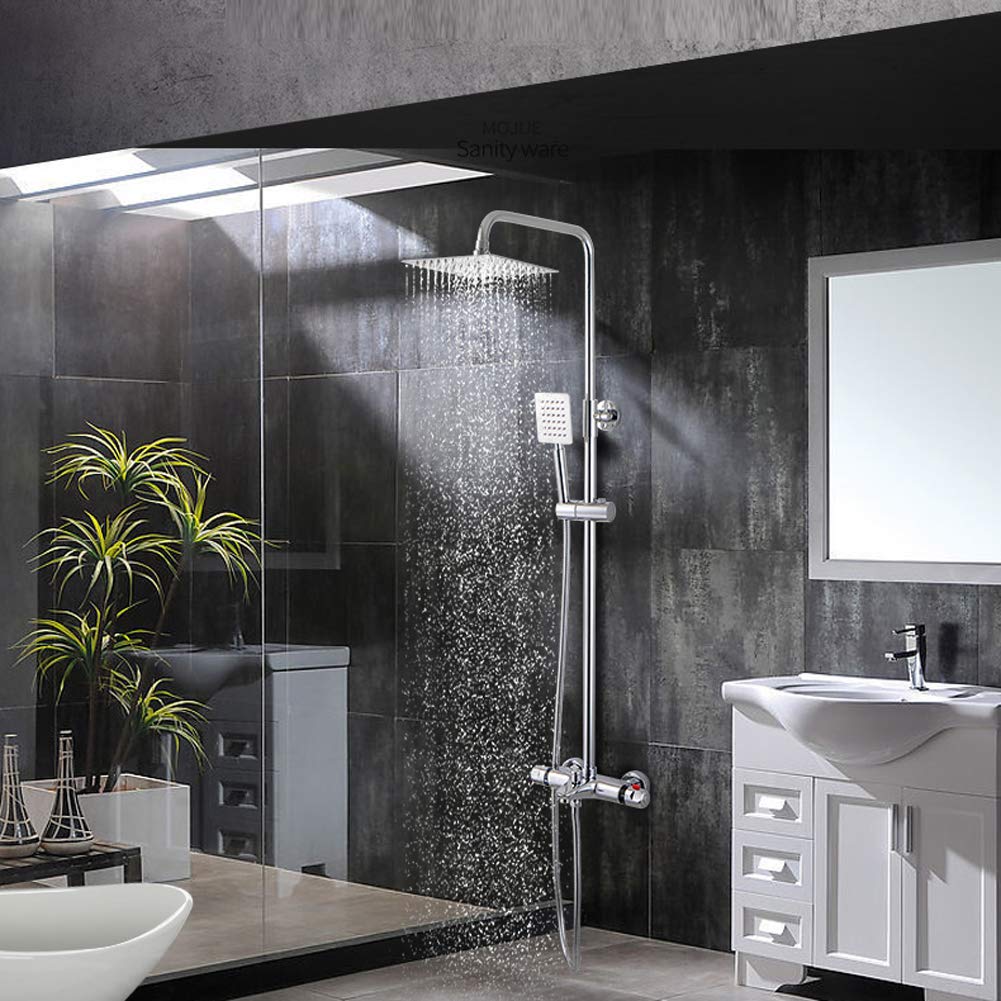 Vinteky Mitigeur douche thermostatique mural et de baignoire robinet thermostatique à deux sorties chromé pour salle de bain