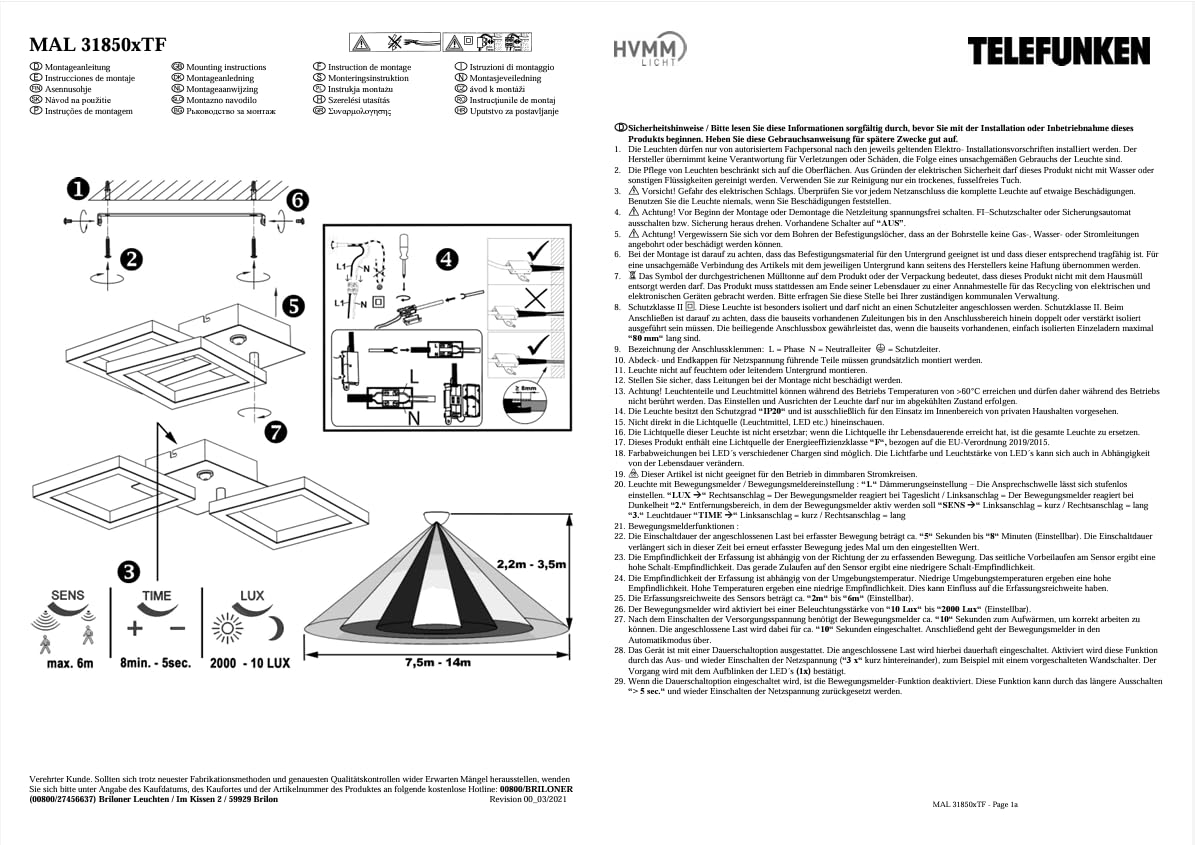 TELEFUNKEN 318508TF - Lámpara de techo LED con sensor de movimiento, luz de techo con función permanente color blanco cálido, 12W, 1200 lúmenes, cromo/aluminio, 470 x 226 x 74 mm (L x W x H)
