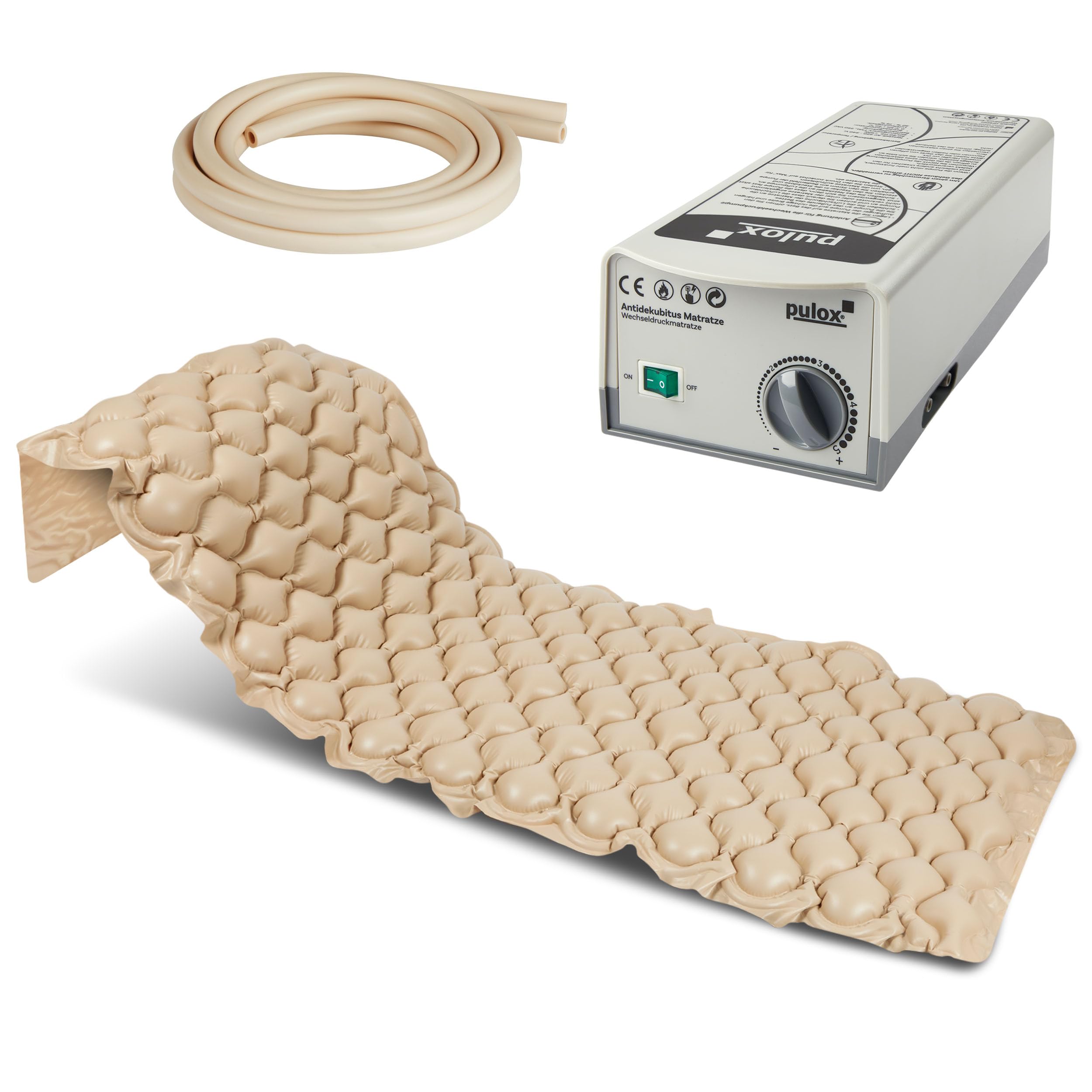 Pulox ADM-130 Materasso Antidecubito - Supporto a pressione alternata con pompa - Bassa rumorosità e carico fino a 130 kg - Beige