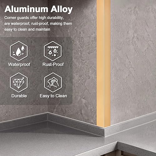 Miniatura 3 de 4 protectores de esquina de aluminio de 45 pulgadas, autoadhesivos, protectores de esquinas de metal para bordes de pared, protectores de esquinas