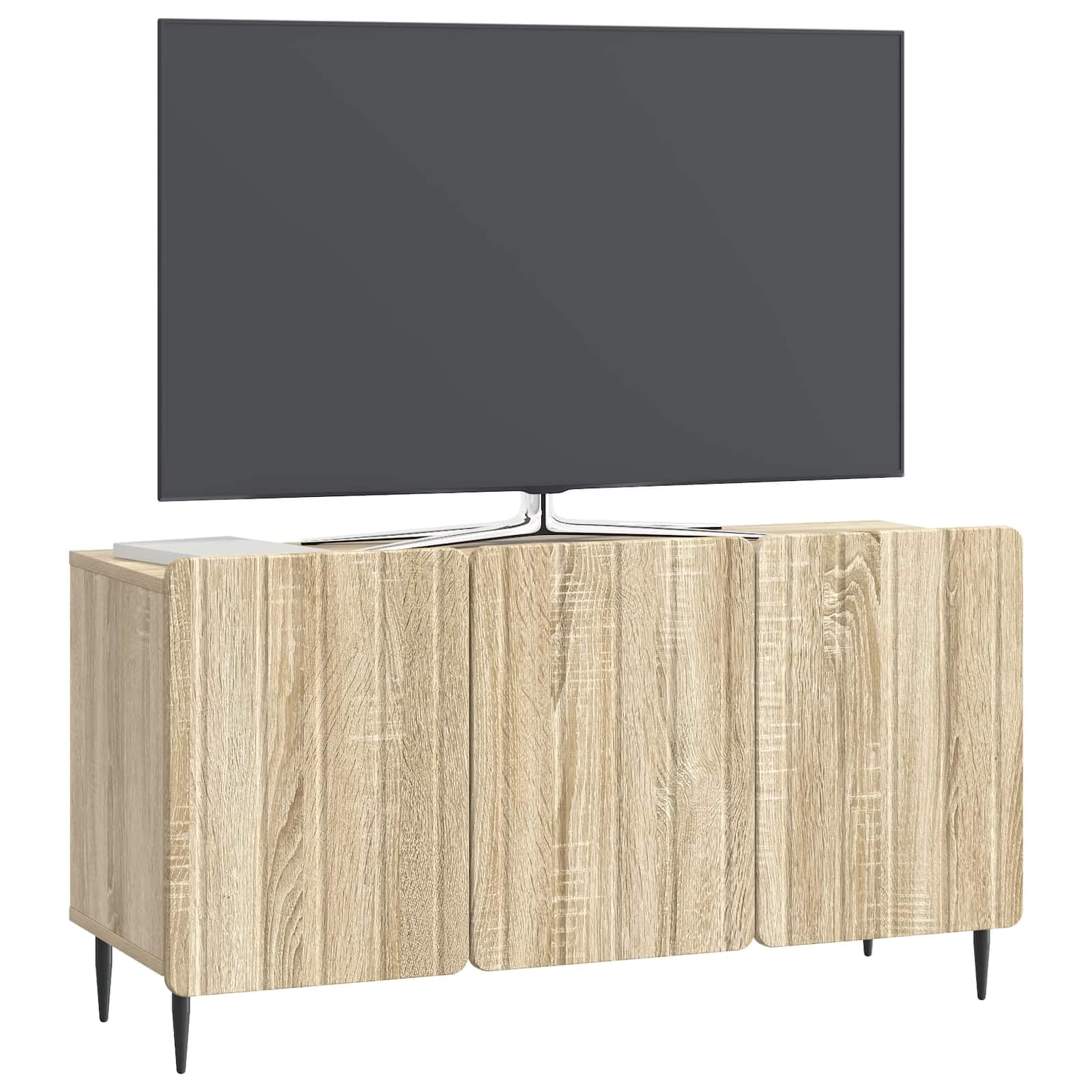 Hothingwell TV-Möbel, Holz, 99 x 34,5 x 52 cm, Sonoma-Eiche | Modernes rechteckiges Design, 90° drehbare Türen, robuste Stahlbeine, einfache Reinigung mit feuchtem Tuch