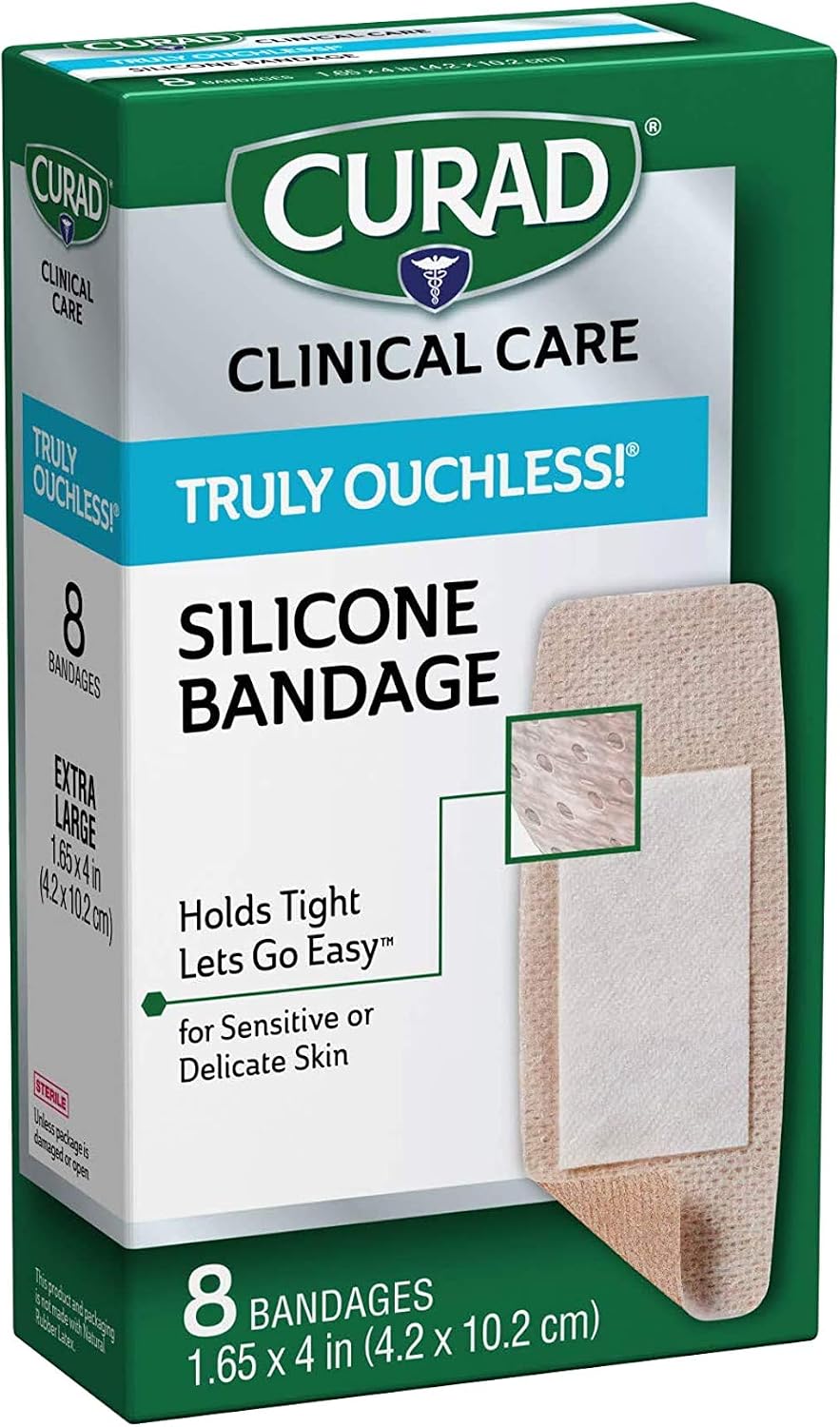 Curad Truly Ouchless Extra Large Silicone Bandages, Flexible Fabric, 8 count
