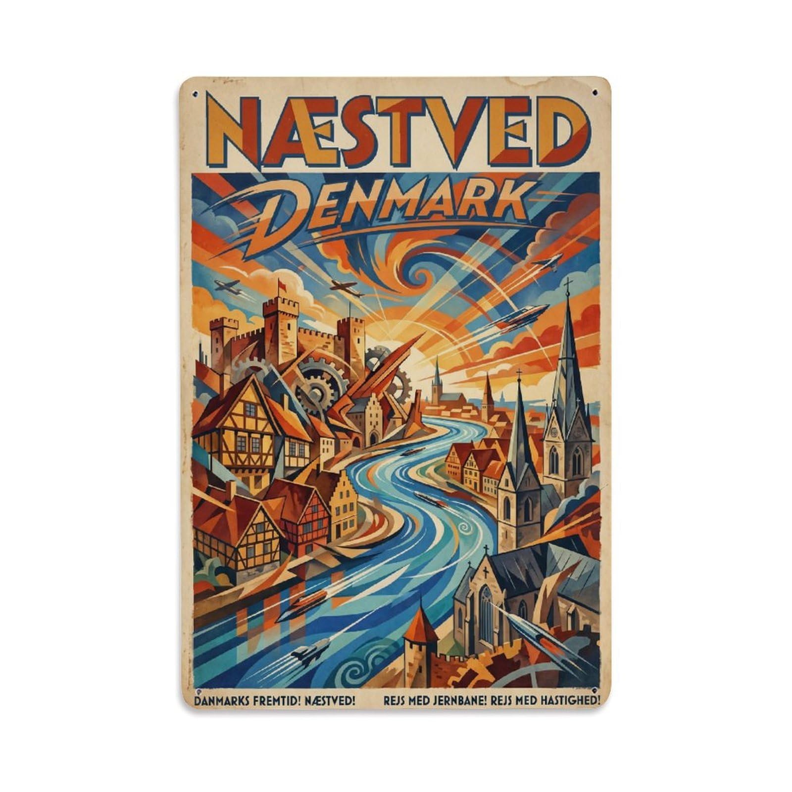 Denmark Naestved Vintage Travel Metal Tin Sign Plaque Wall Decor for Cafe, Club Bar, Office, Garden Metal Poster 8x12Inch