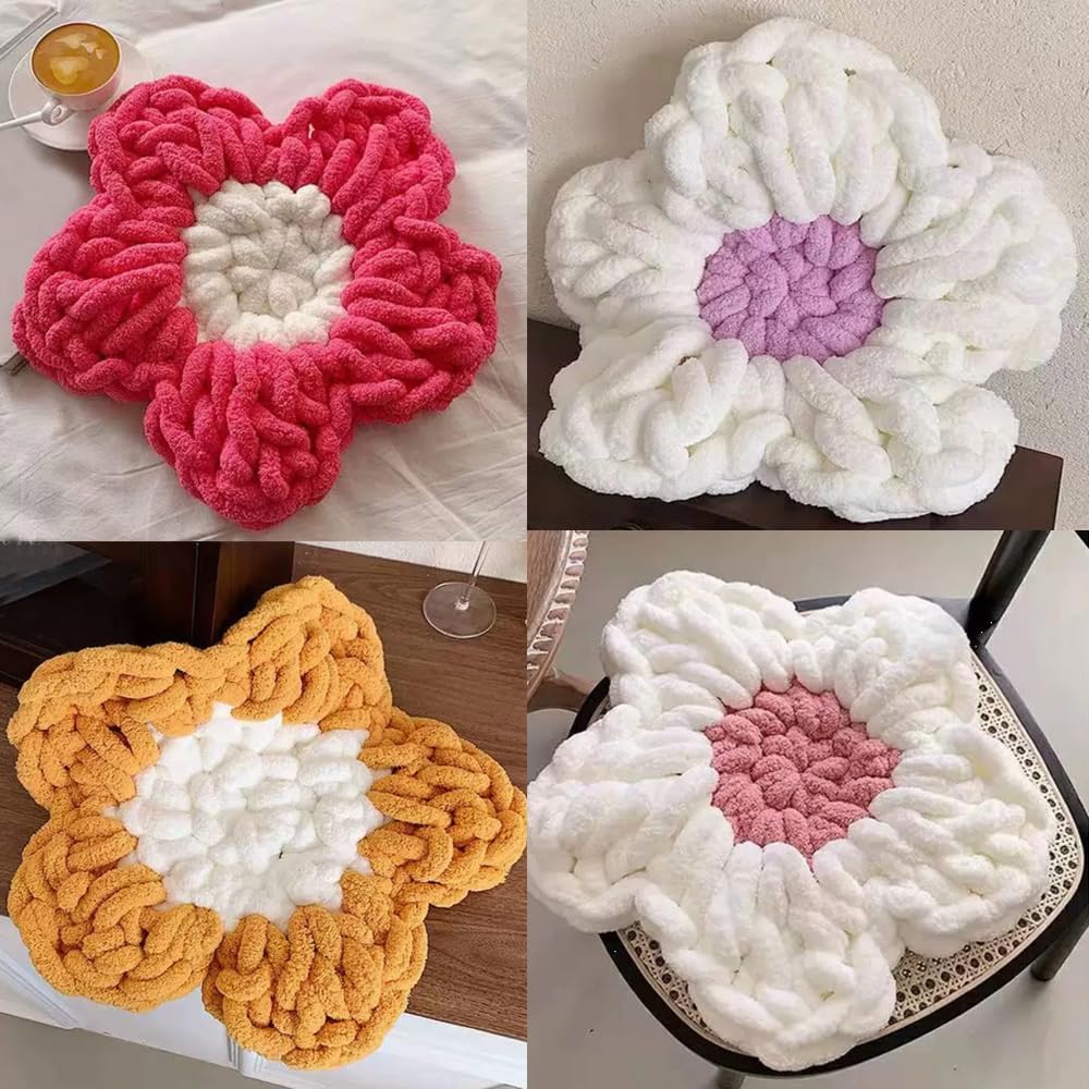 Chunky Chenille Yarn for Crocheting Blanket Bulky Thick Fluffy Yarn Giant Fuzzy Yarn Arm Knitting Yarn (Pink, 4 Pack/1kg)