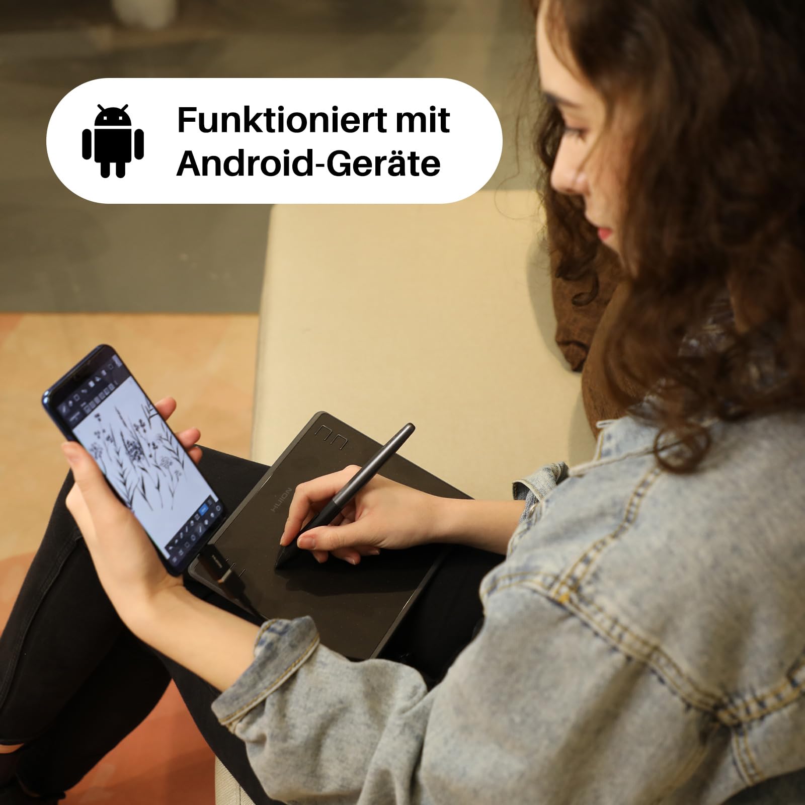 HUION HS64 Grafiktablett, 4 Express-Tasten, 8192 Druckempfindlicher Stift, 6,3 x 4 Zoll Zeichentablett für Win, Mac, Android, Ideal für Digitale Kunst, Malerei und Design