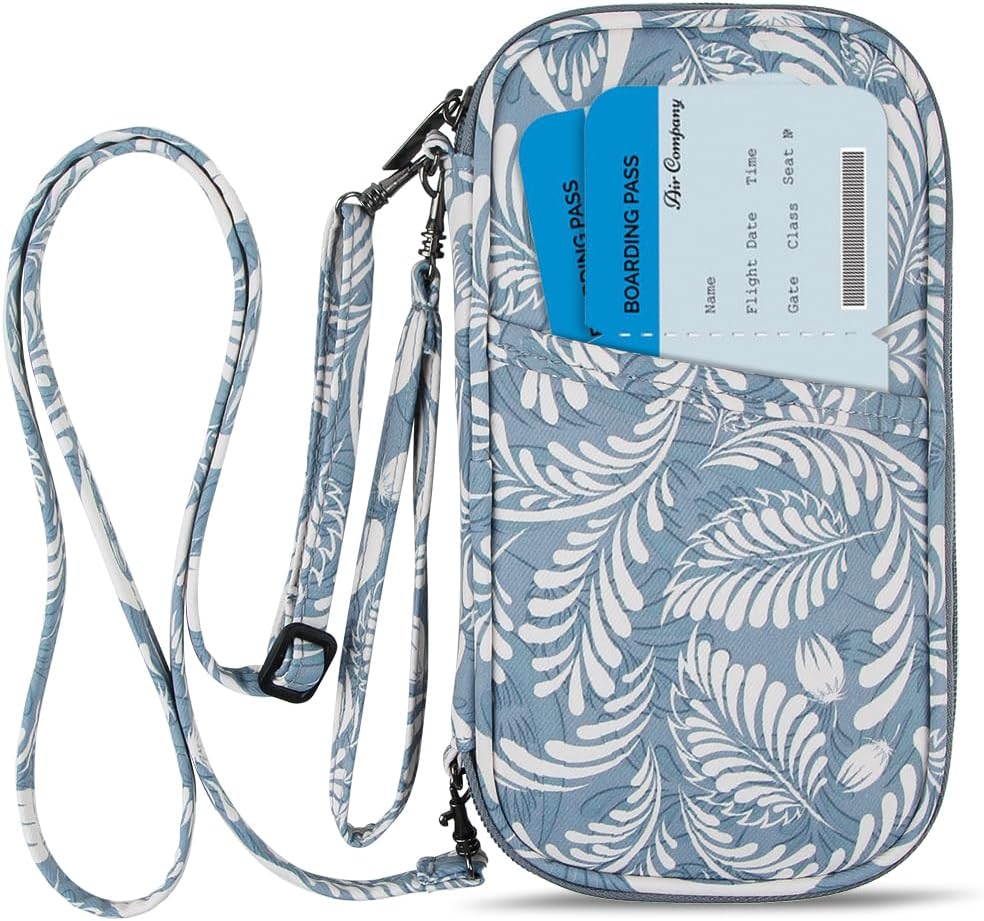 homchen RFID Blocking Travel Passport Wallet Holder, Document Organiser Case Credit Card Holders for Men and Women (RFID-GrayLeaf)