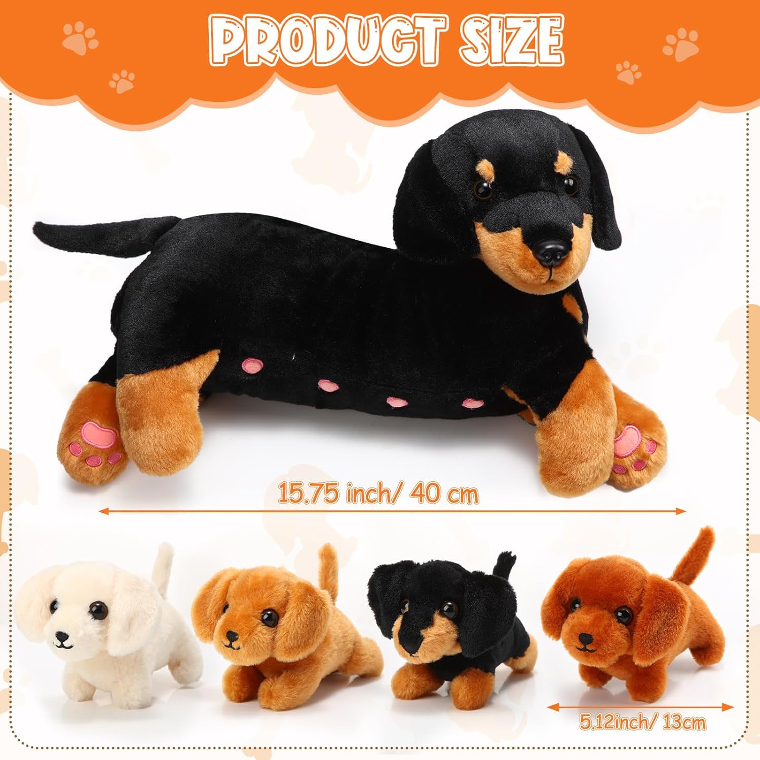 Honoson Nurturing Dog Mommy Plush Set with 4 Baby Puppies Soft Cute Dog Themed Stuffed Plush Toys for Kids Girls Boys Easter Birthday Gifts(Dachshund)
