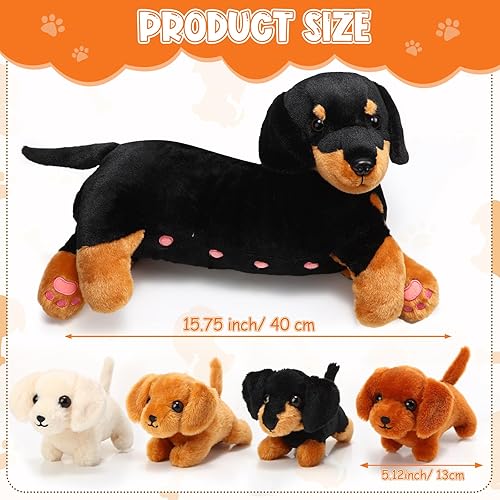 Miniatura 2 de Honoson Juego de peluche de perro nutritivo con cachorros, peluche de mamá con 4 cachorros de bebé, juguetes de peluche suaves y lindos para niñas,