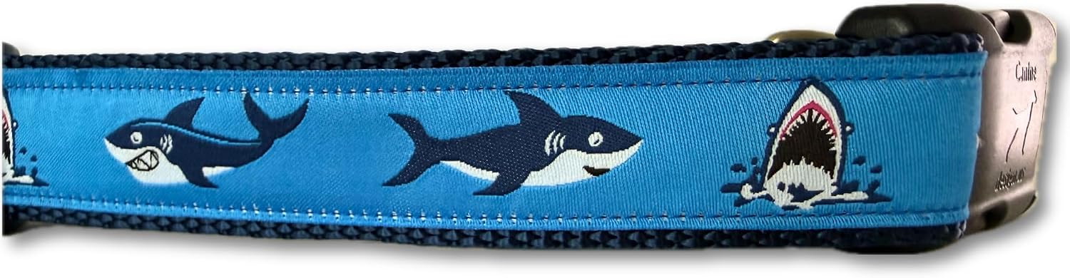 Shark Dog Collar Medium Ocean Pet Collar Handmade Adjustable Blue Shark Collar 13-19 Inch