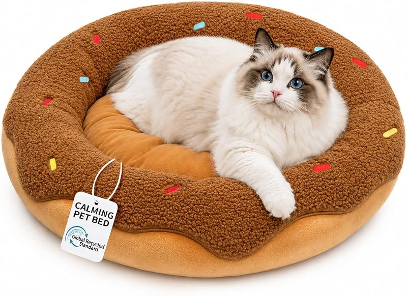 Cama Donut para Gatos Mellownido com Pelúcia Macia e Base Antiderrapante 53,34 x 53,34 x 15,24 cm