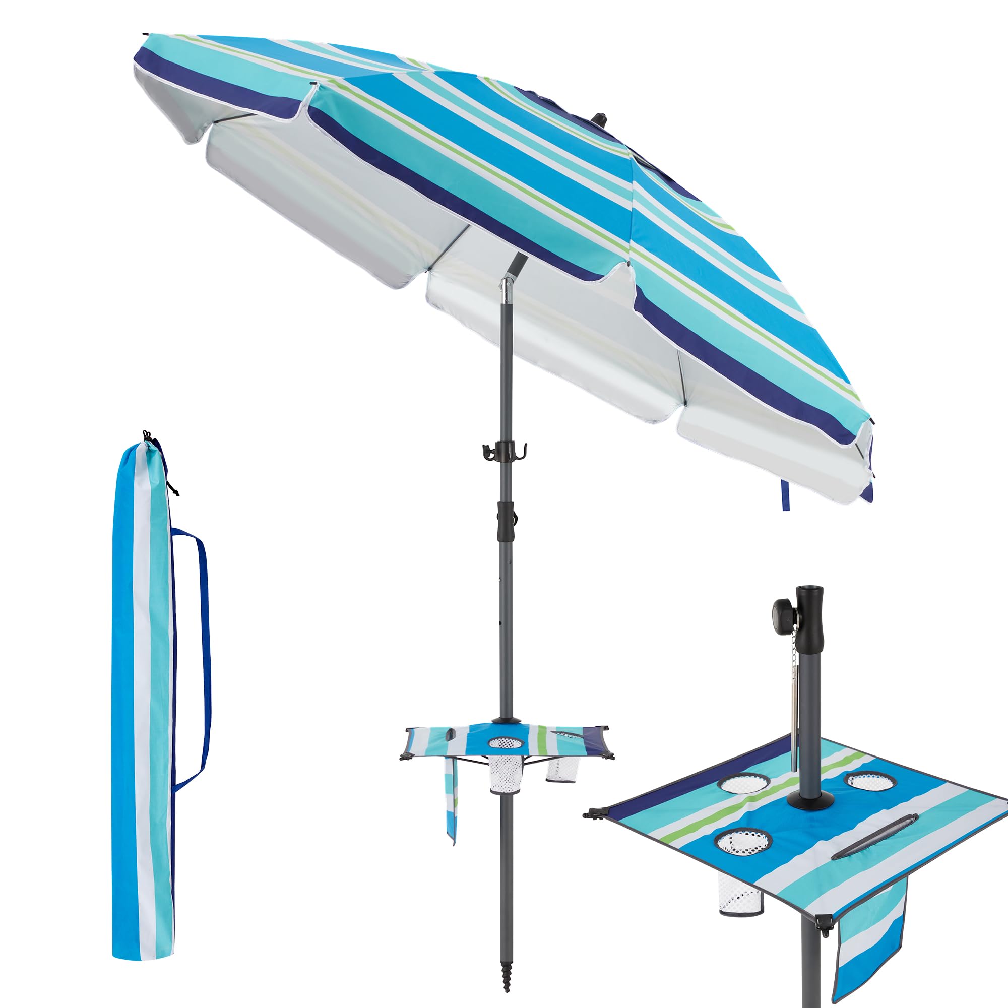 Homedemo 7ft Beach Umbrellas For Sand Heavy Duty Wind Portable