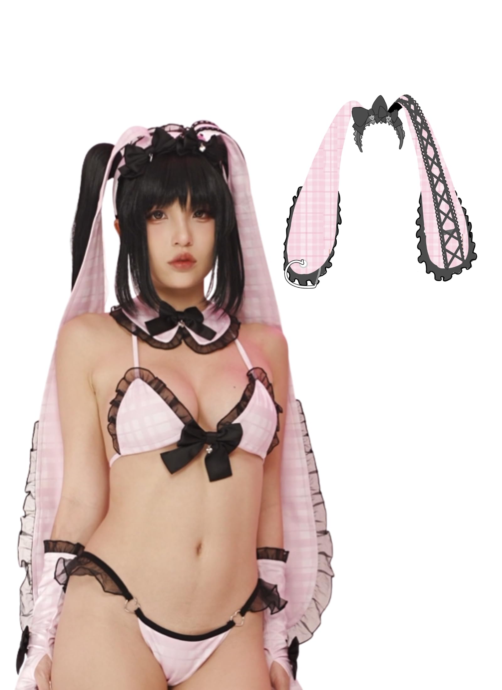 MOEFLAVOR Oversized Bunny Ear Ruffled Headband – Kawaii Anime Cosplay Accessory – Matches  & Jirai Kei Outfits: Jirai Kei