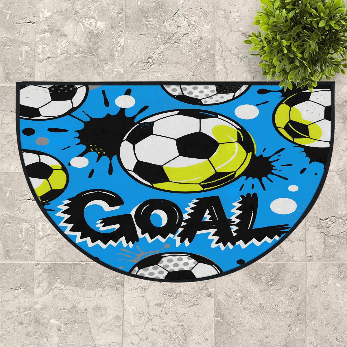 Große halbrunde Fußmatte, Fußballtor, rutschfest, saugfähig, halbrund, Eingangsbereich, niedlich, weich, halbrund, waschbar, Teppich für Küche, Badezimmer, Schlafzimmer, 160 x 100 cm