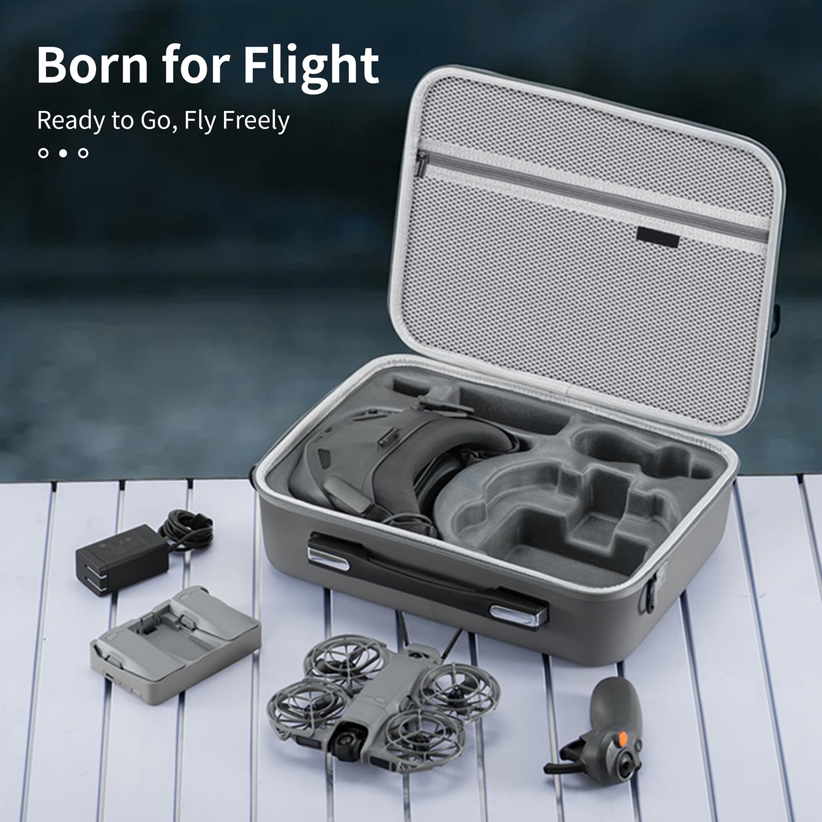 Tragetasche für DJI Neo 2 Motion Fly More Combo, PU Tragbare Reiseschutz Aufbewahrungsschutztasche Schultertasche kompatibel mit Goggles N3 und RC Motion 3 Fernbedienung, Ladeschabel Drohne Zubehör