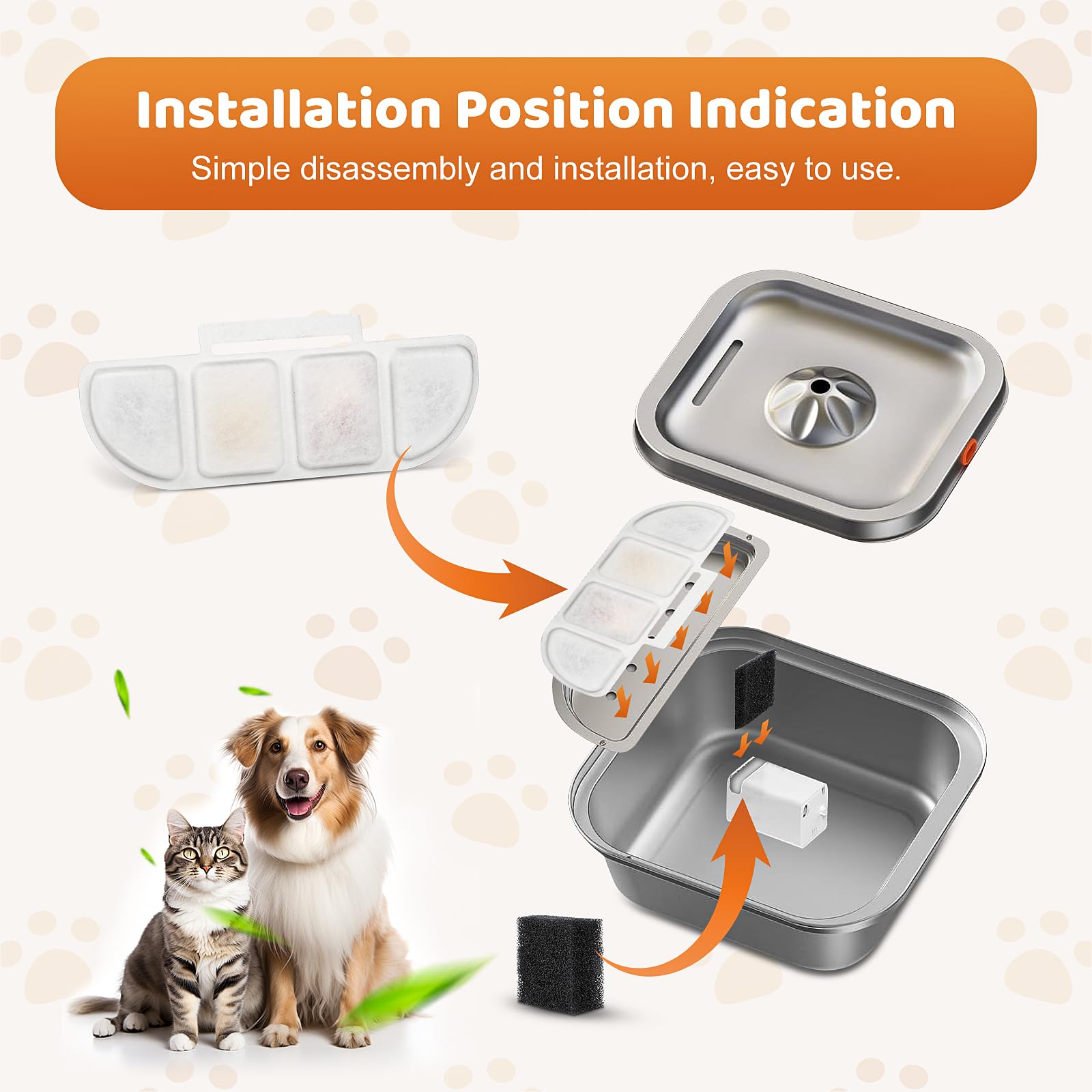 12 Pack Replacement Filters Compatible with Pawtners WF008A Pet Cat Dog Water Fountain (4L/135oz), Refill Filters with 12 Sponges - image 5