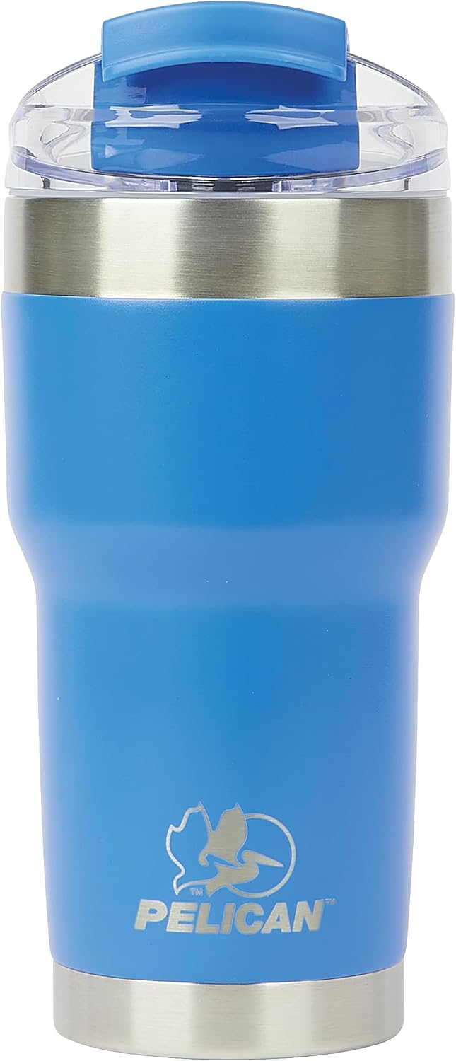 Pelican Hydration Pelican Traveler™ 22 oz Vacuum Insulated Tumbler - Stainless Steel Double Wall Travel with Dual Lid, Powder Coated Insulated Coffee Mug For Hot Cold Drinks, Azure