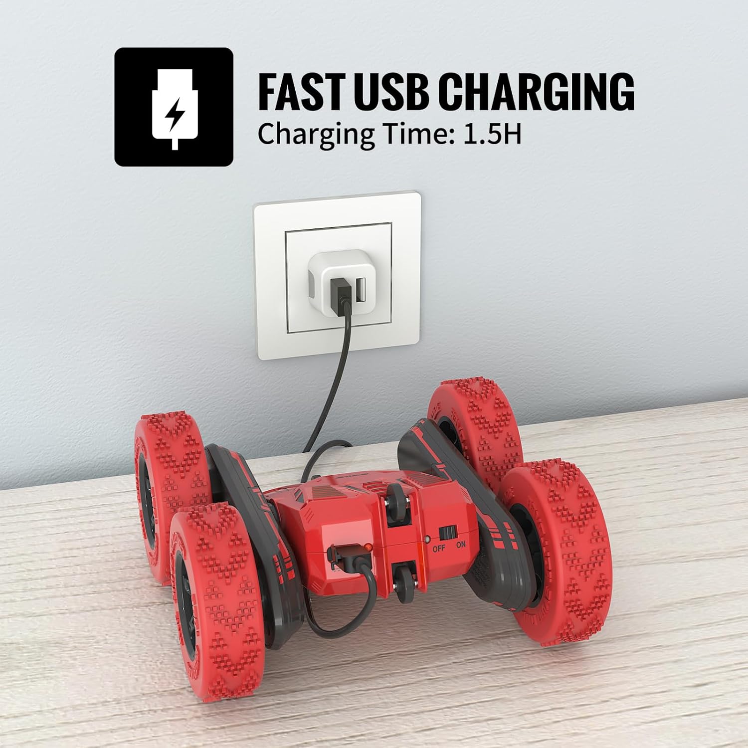 SGILE RC Stunt Car connected to USB charger