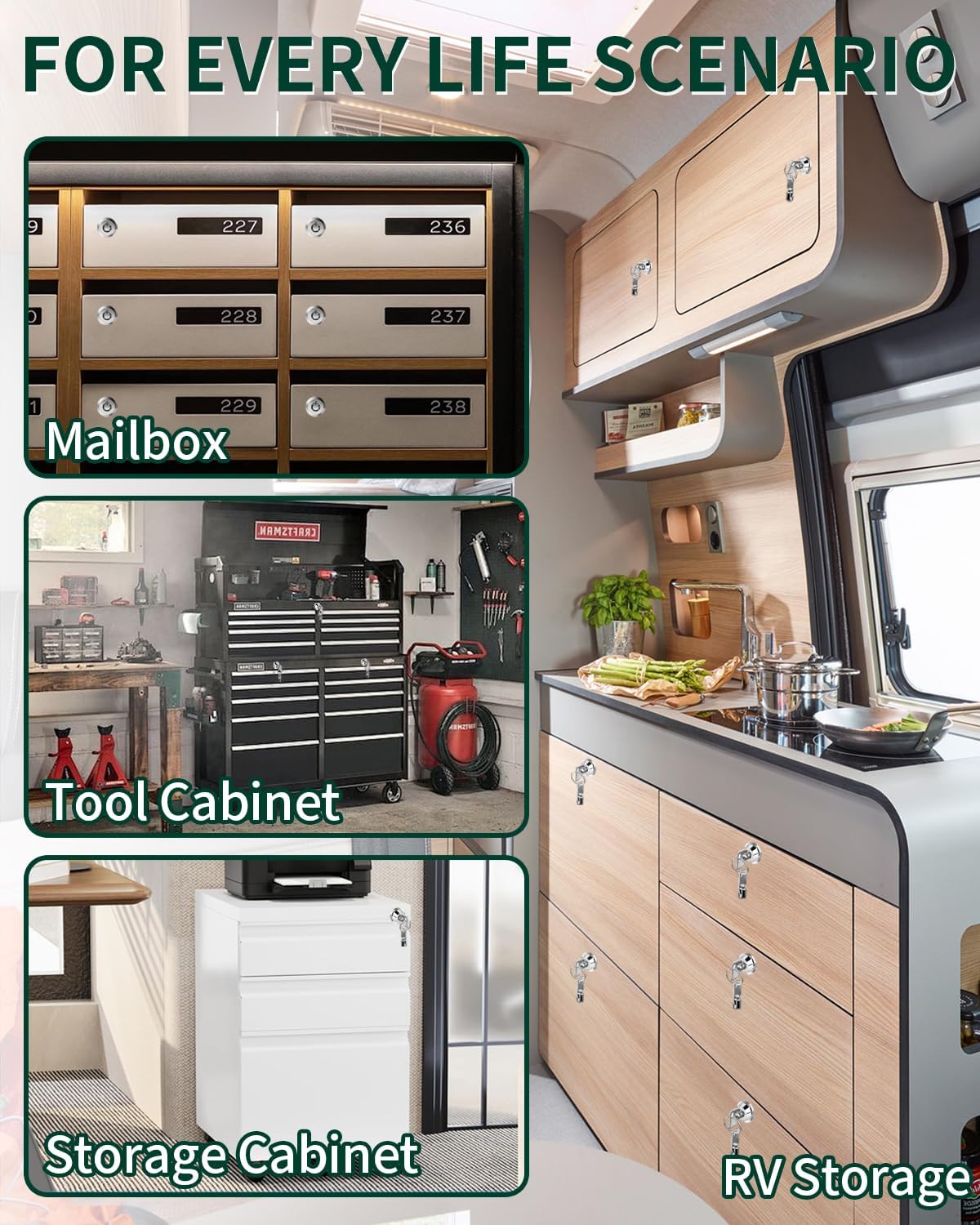 Unee Replacement Lock 4-Pack with 8 Keys, Cam Lock Set for Mailbox, Tool Box, RV Storage, File Cabinet, Locker and Drawer