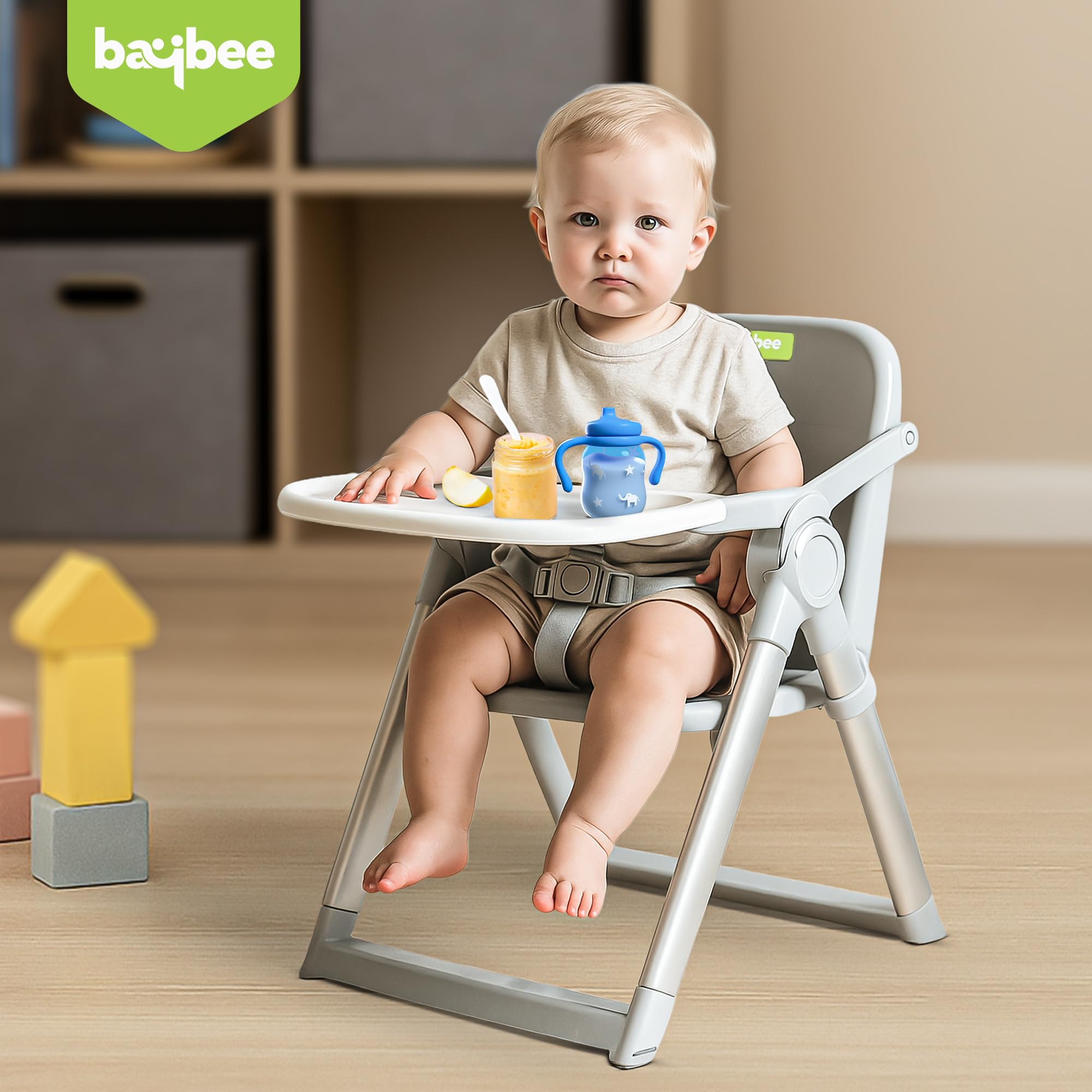Baybee Snuglo Baby Feeding Chair with Removable Tray, 3-Point Safety Harness & Portable Foldable Design – Convertible Booster Seat for Toddlers 6 Months to 3 Years (Grey) - Image 2 thumbnail