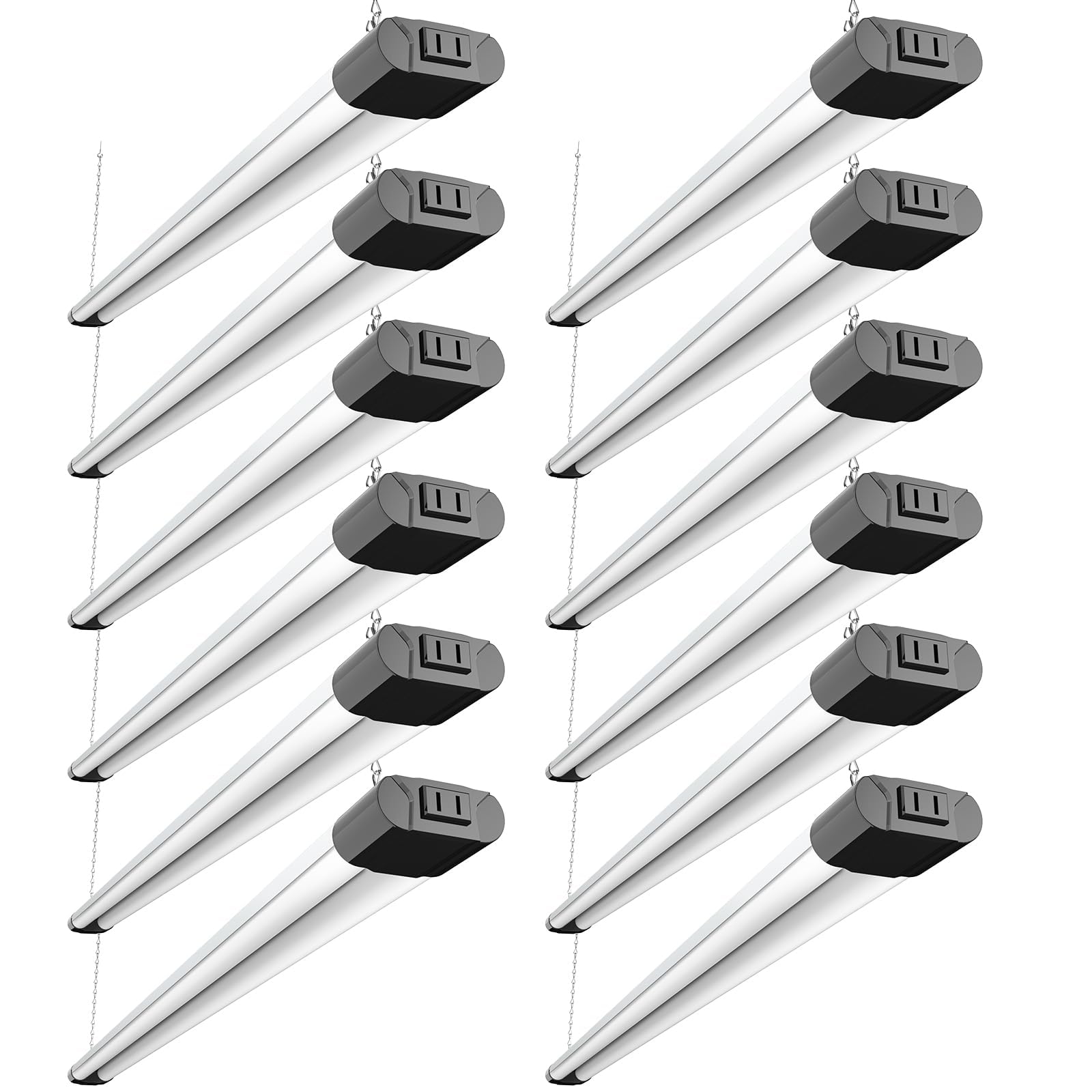 BBOUNDER 12 Pack Linkable LED Shop Light with Reflector, Super Bright 6500K Cool Daylight, 4400 LM, 4 FT, 48 Inch Integrated Fixture for Garage, 40W Equivalent 250W, Surface & Suspension Mount, Black