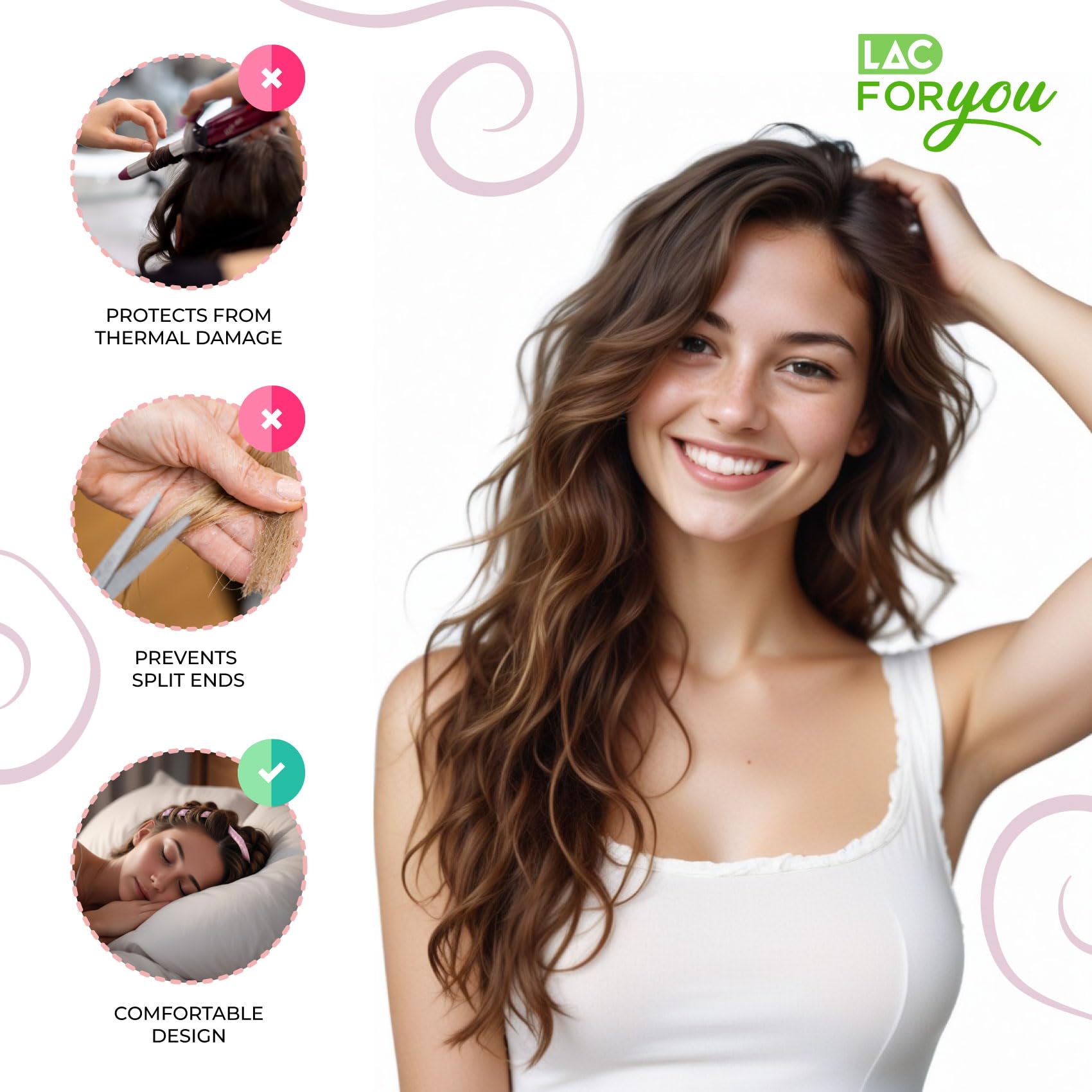 LAC FOR YOU Heatless Curlers - Long Hair Curlers No Heat Set, Overnight Heatless Curls 160 cm Satin Band + 2 Scrunchies & 2 Clips - Image 2