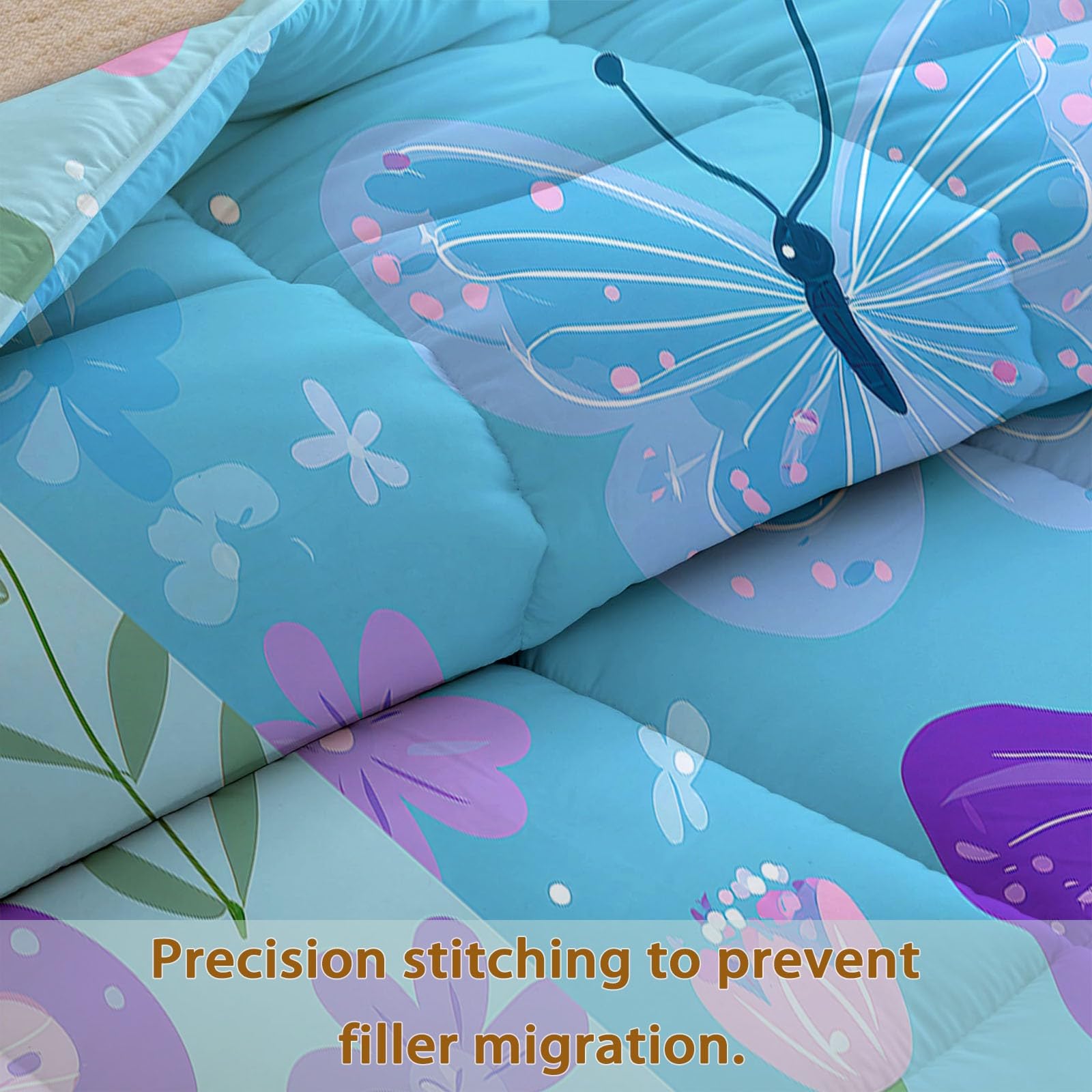 Trapunta Copriletto 260x240 cm Farfalle Fiori Trapuntino 4 Stagioni Stampa 3D, Trapunta Inverno Estivo, Trapuntato Coperta Letto per Adulti Bambini